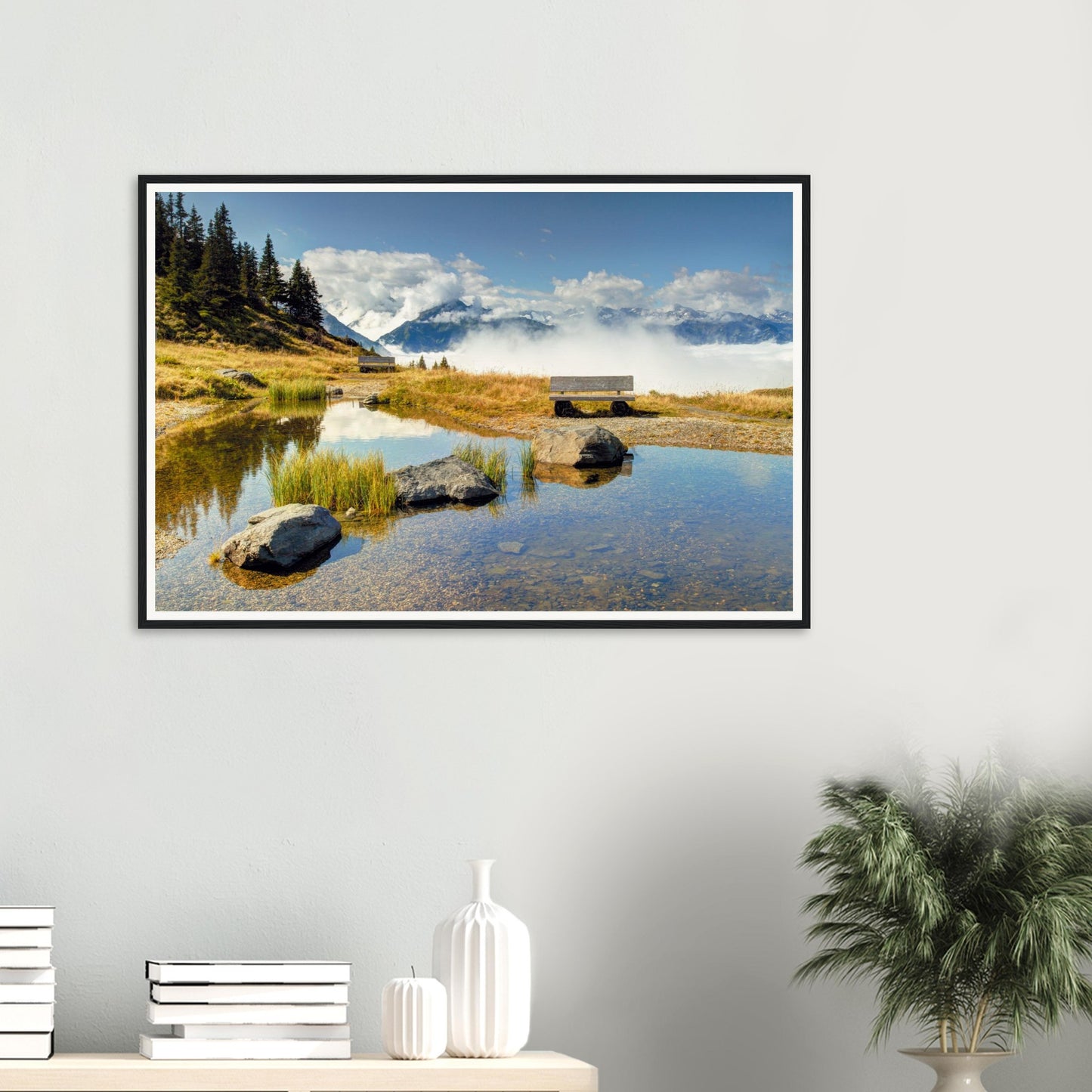 Austrian Alps framed wall art of Resterhöhe pond and mountains