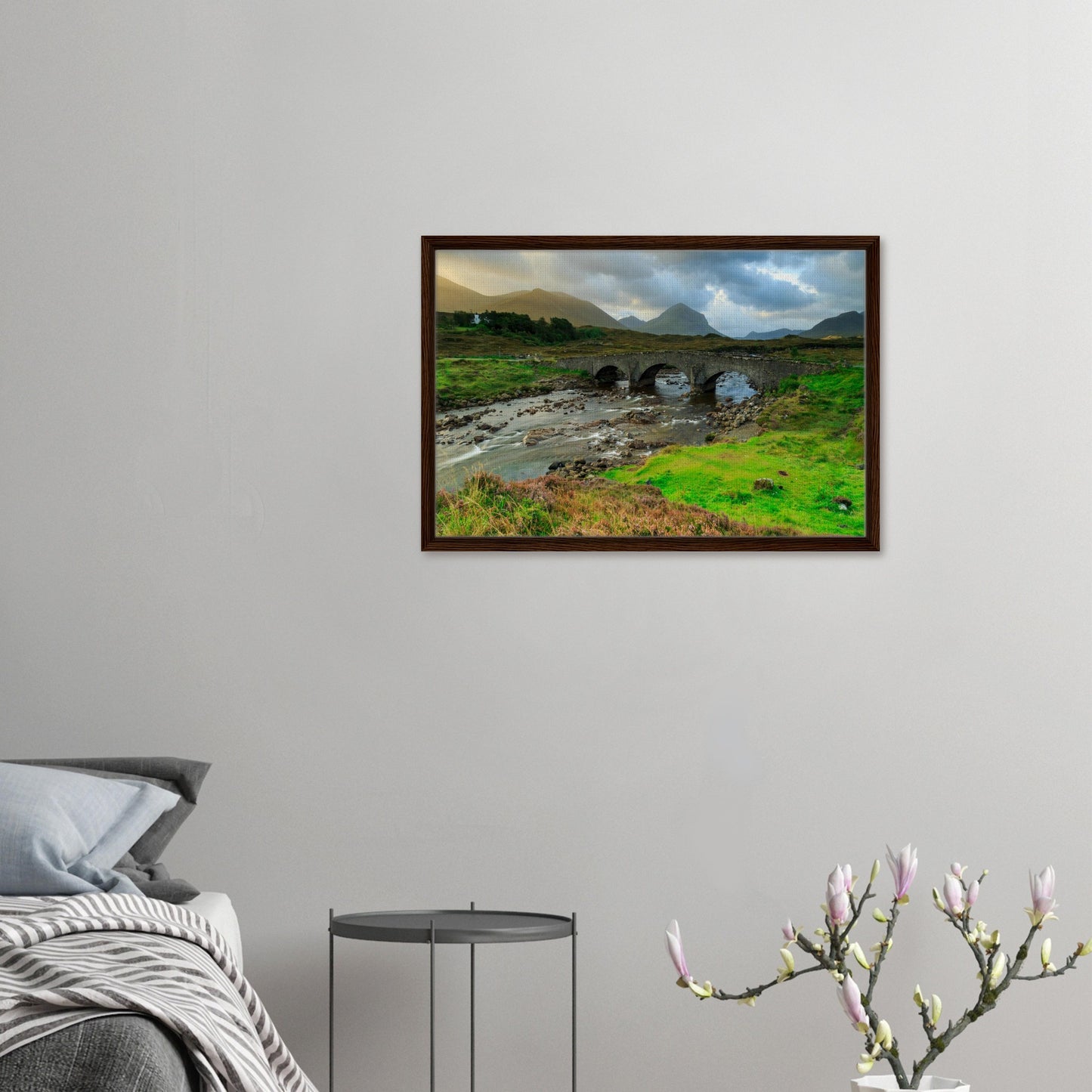 Riverbed with rocks and Sligachan Bridge in Highland artwork