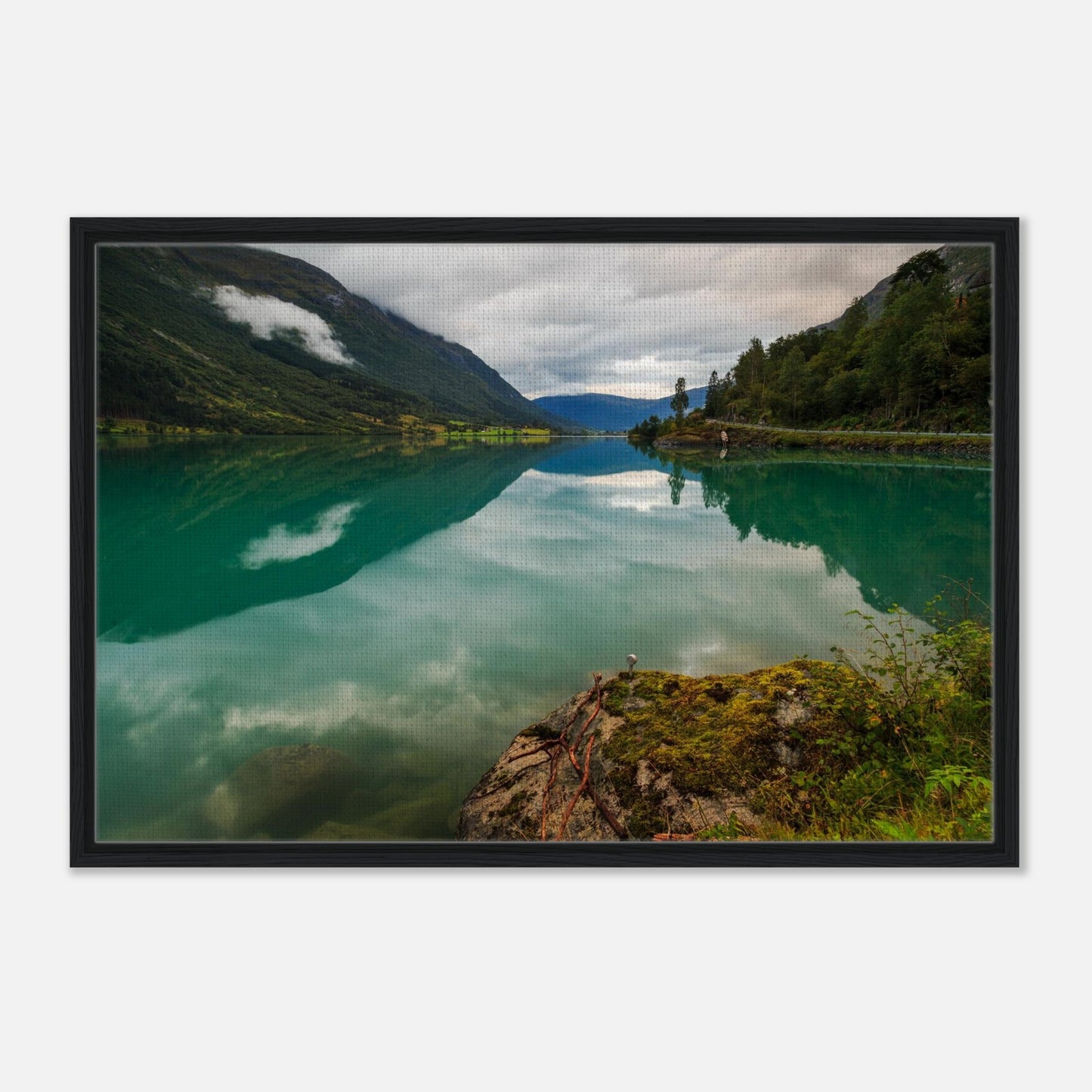 Norway landscape with lake and green valley in wall art print