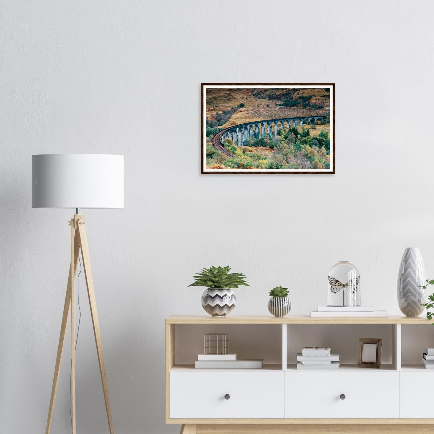 Framed wall art of Glenfinnan Viaduct sweeping across valley
