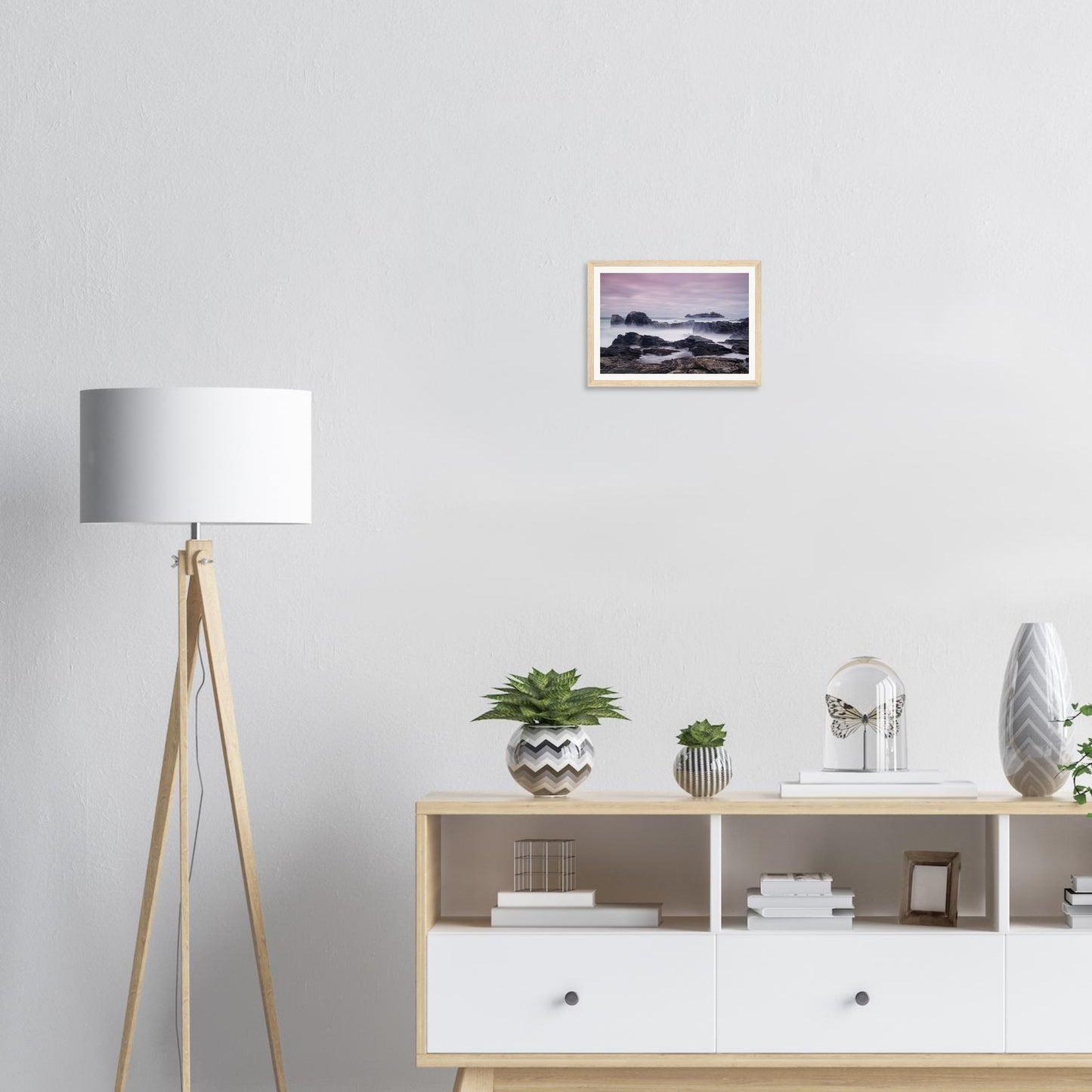Dreamlike Cornish coast framed wall art with Godrevy Lighthouse