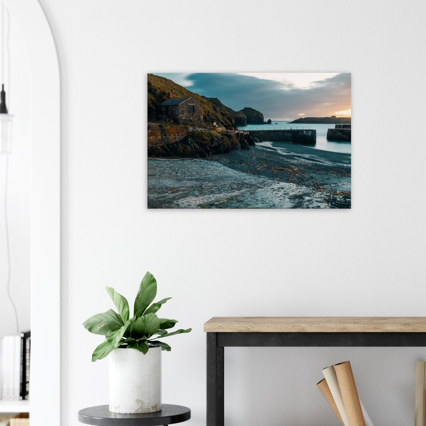 End-of-day serenity at Mullion Cove with subdued light and softened sea textures