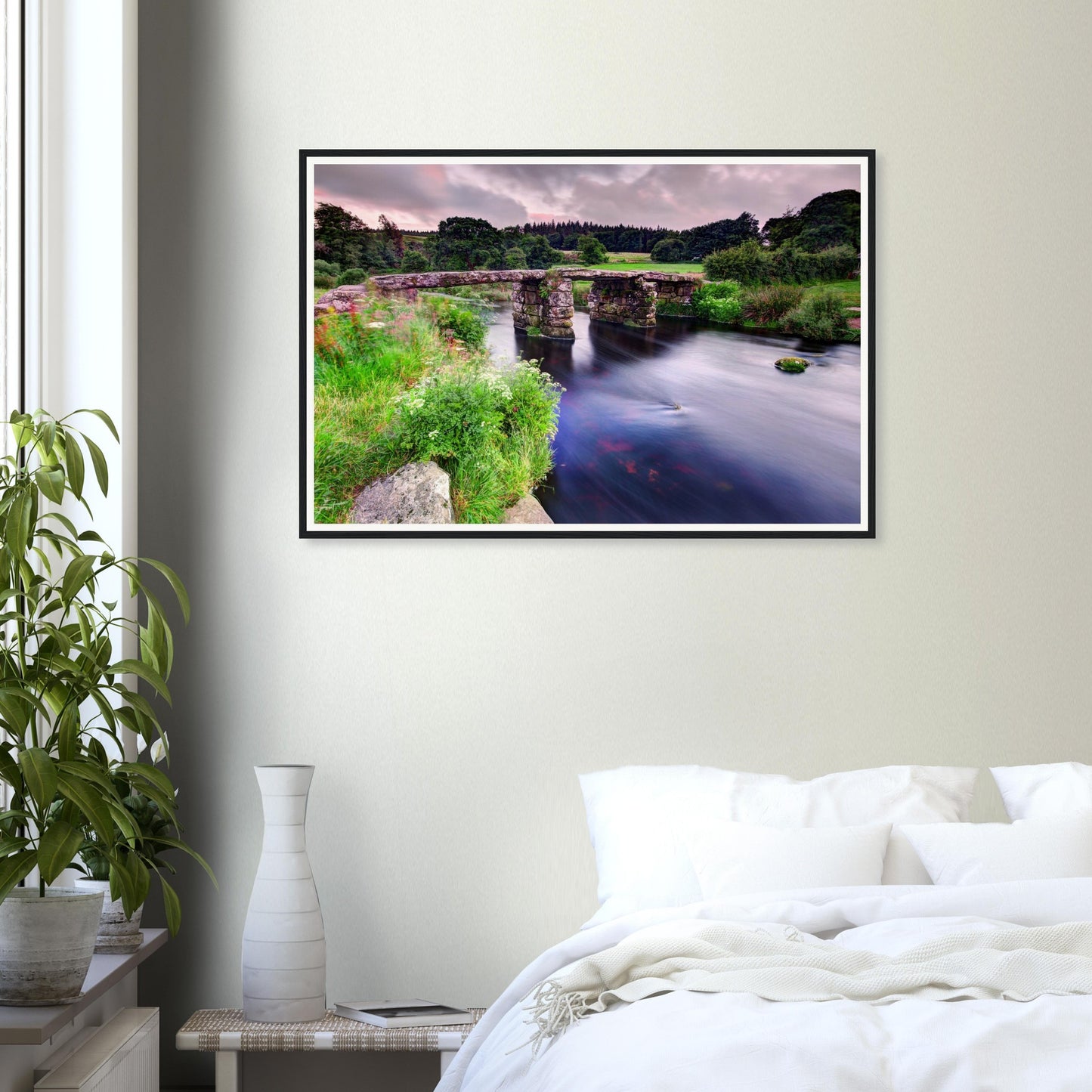 Atmospheric landscape framed print of Dartmoor’s Postbridge