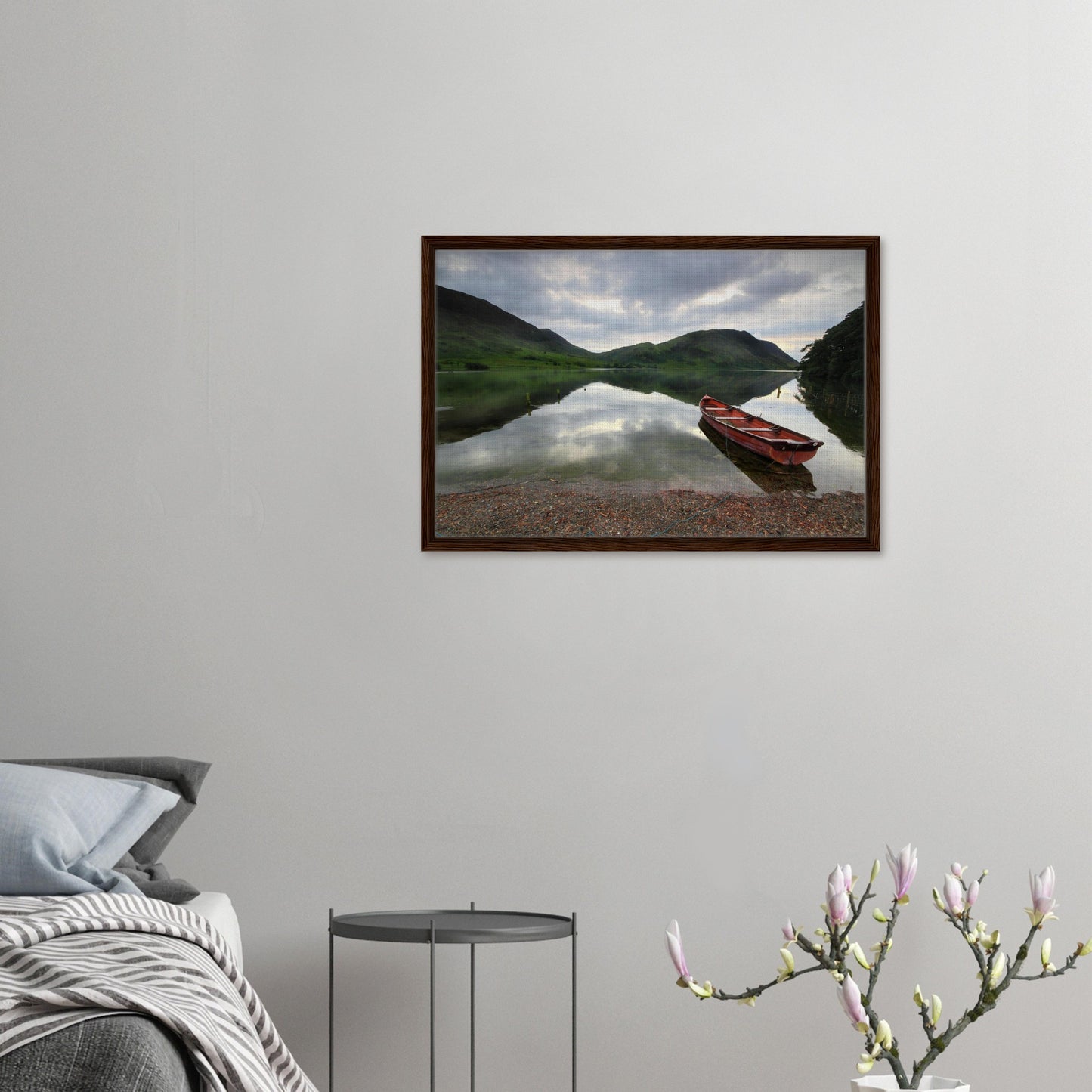 Crummock Water framed canvas with still reflections and solitude