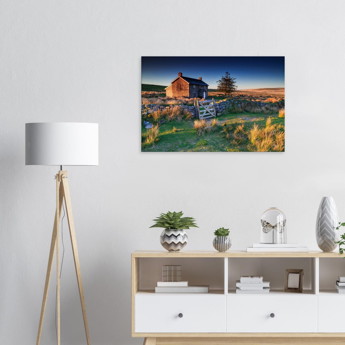 Lone tree and stone farmstead at dawn, Dartmoor sunrise canvas print.
