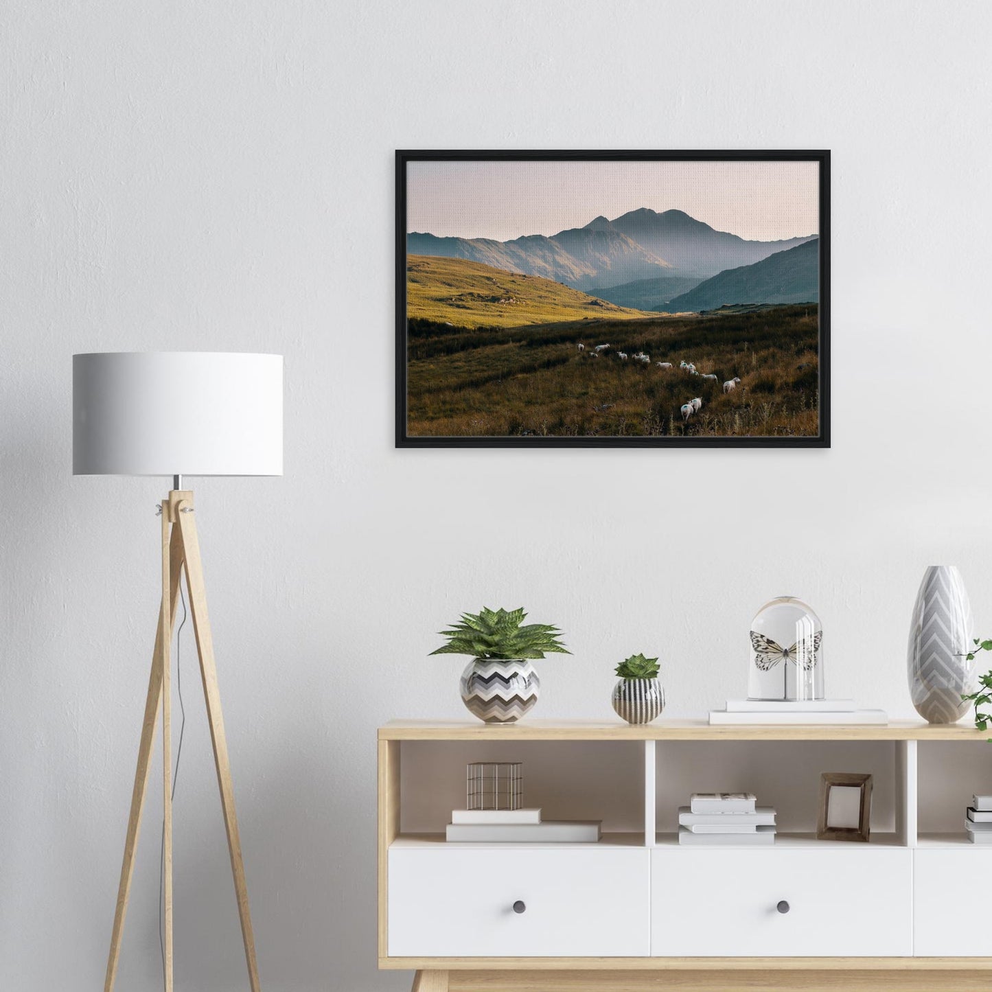 Snowdonia at twilight with peaceful farmland print