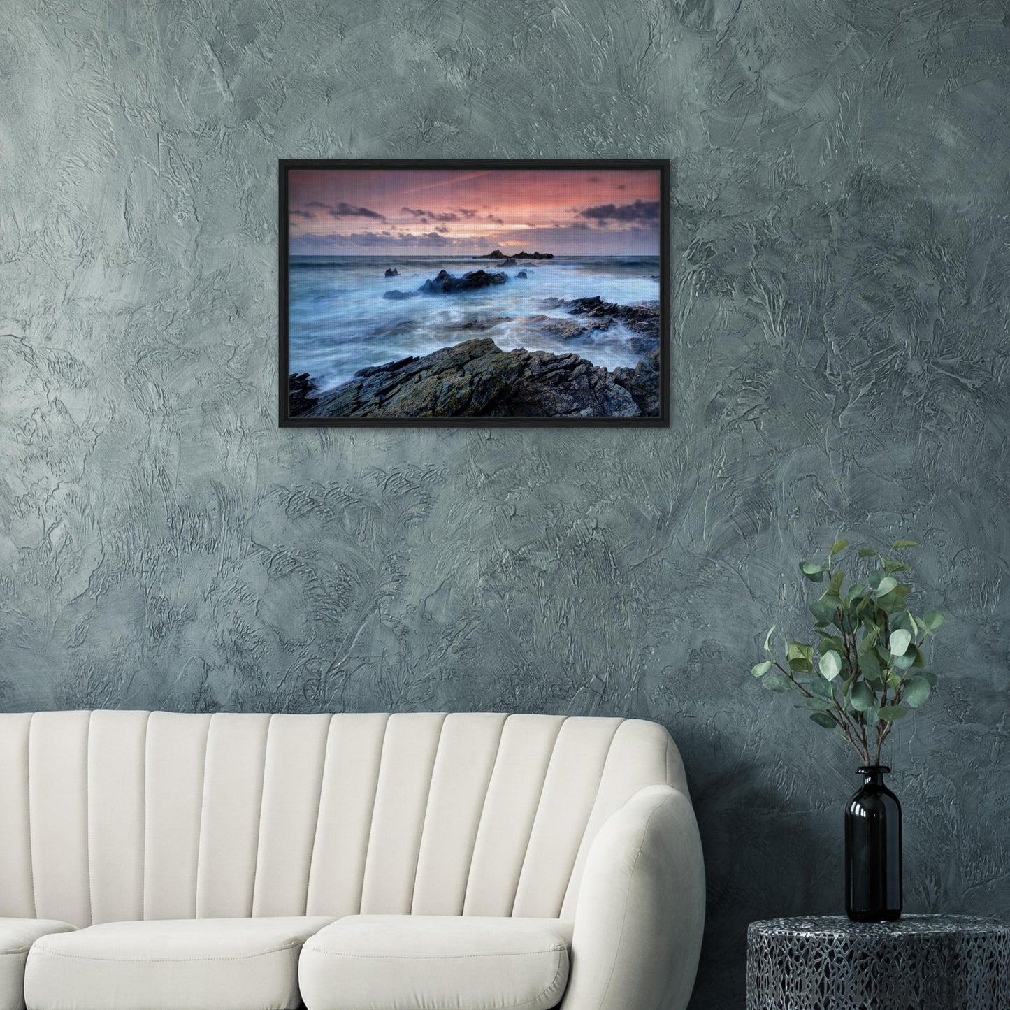 Sunset scene at Heybrook Bay in Plymouth captured on canvas