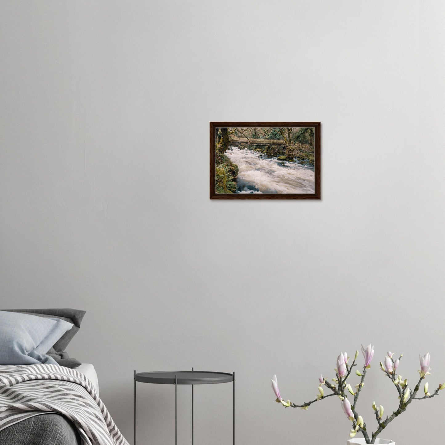 Framed landscape of river flowing through lush forest