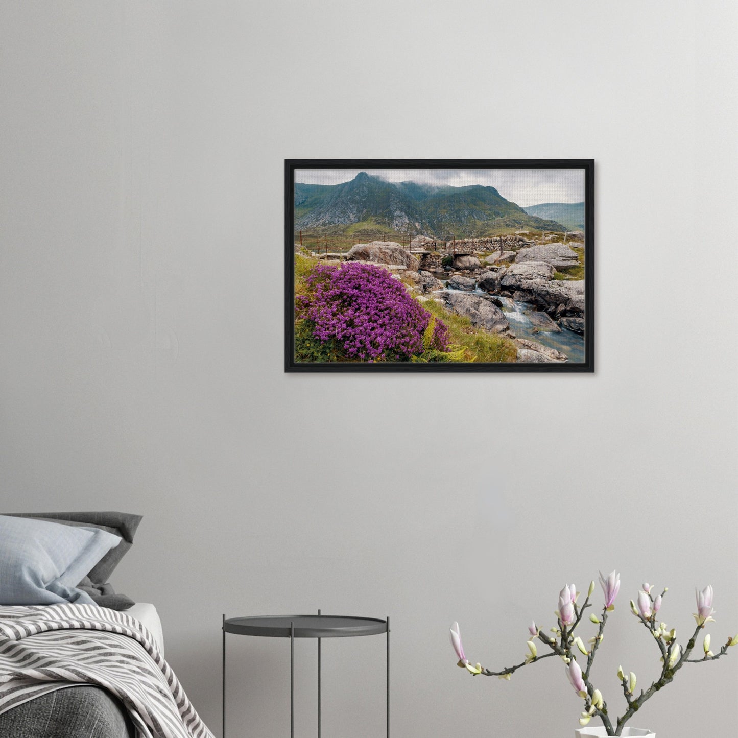 Scenic Welsh landscape with blooming heather