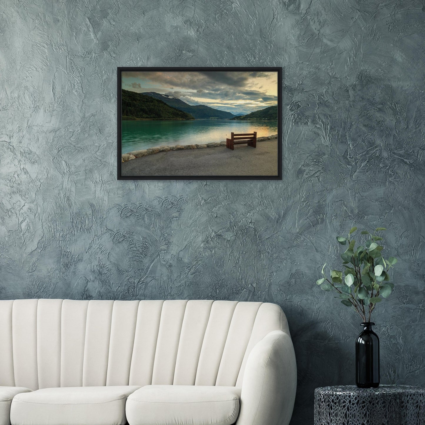Meditative scene of Innvikfjorden fjord in sunset canvas