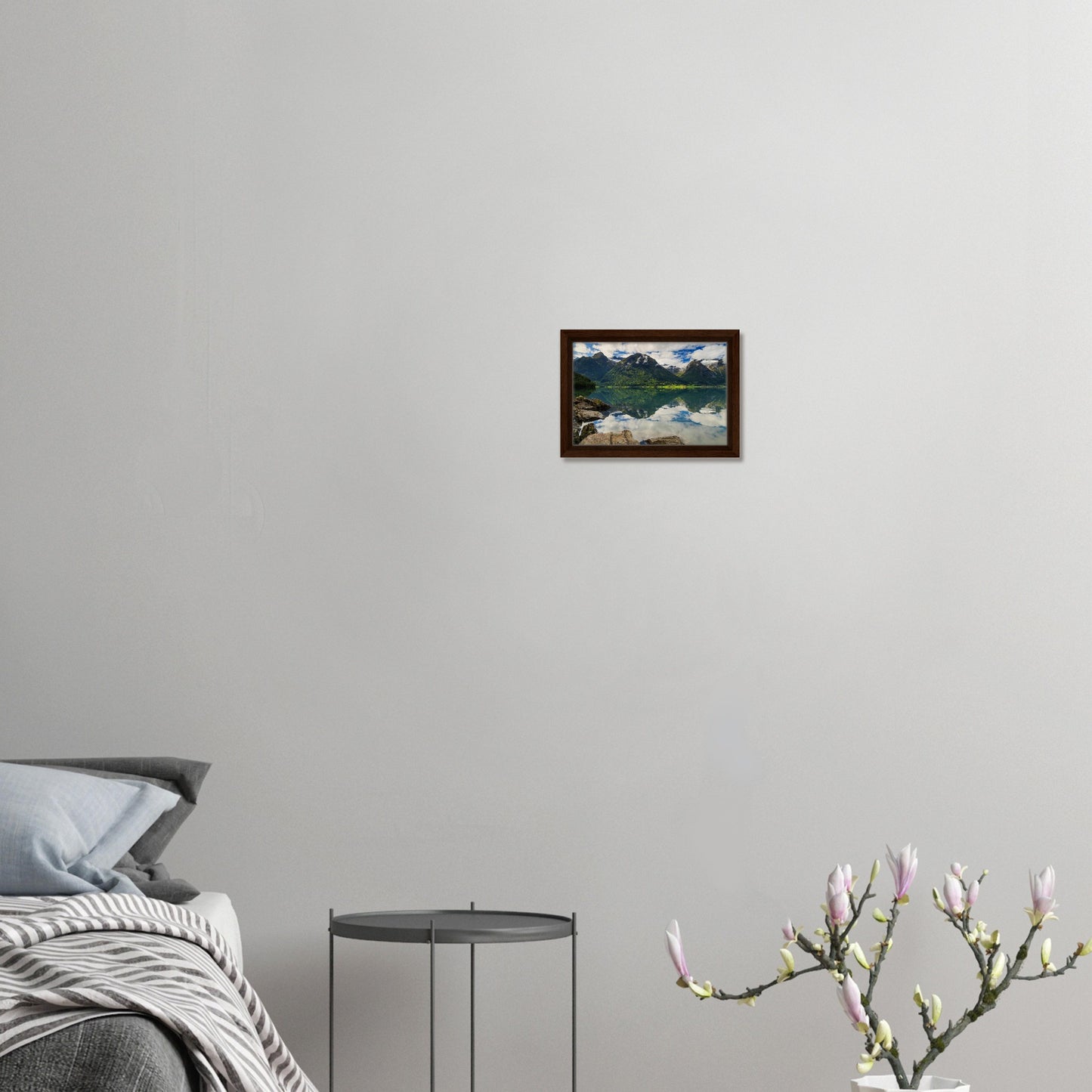 Serene Norwegian lake scene with dramatic landscape