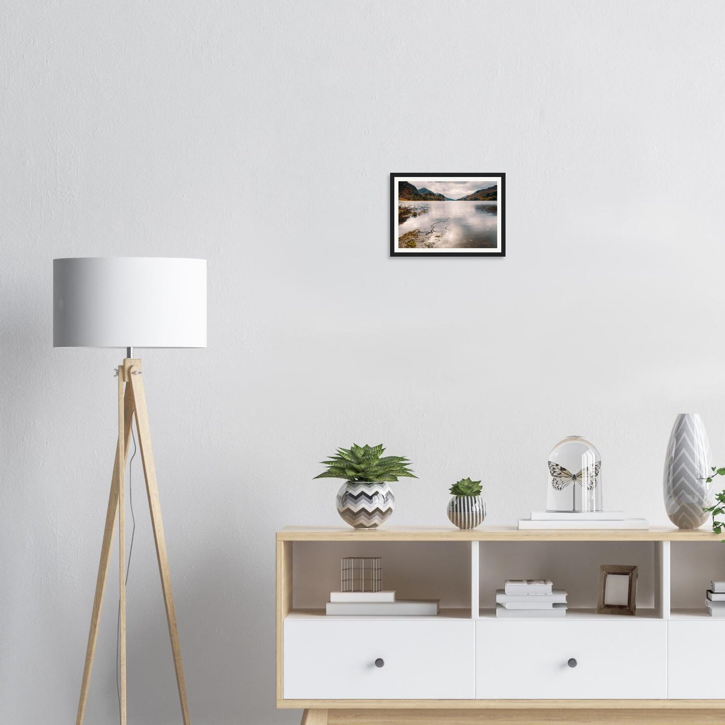 Scenic framed print of Loch Shiel branch on rocky shore