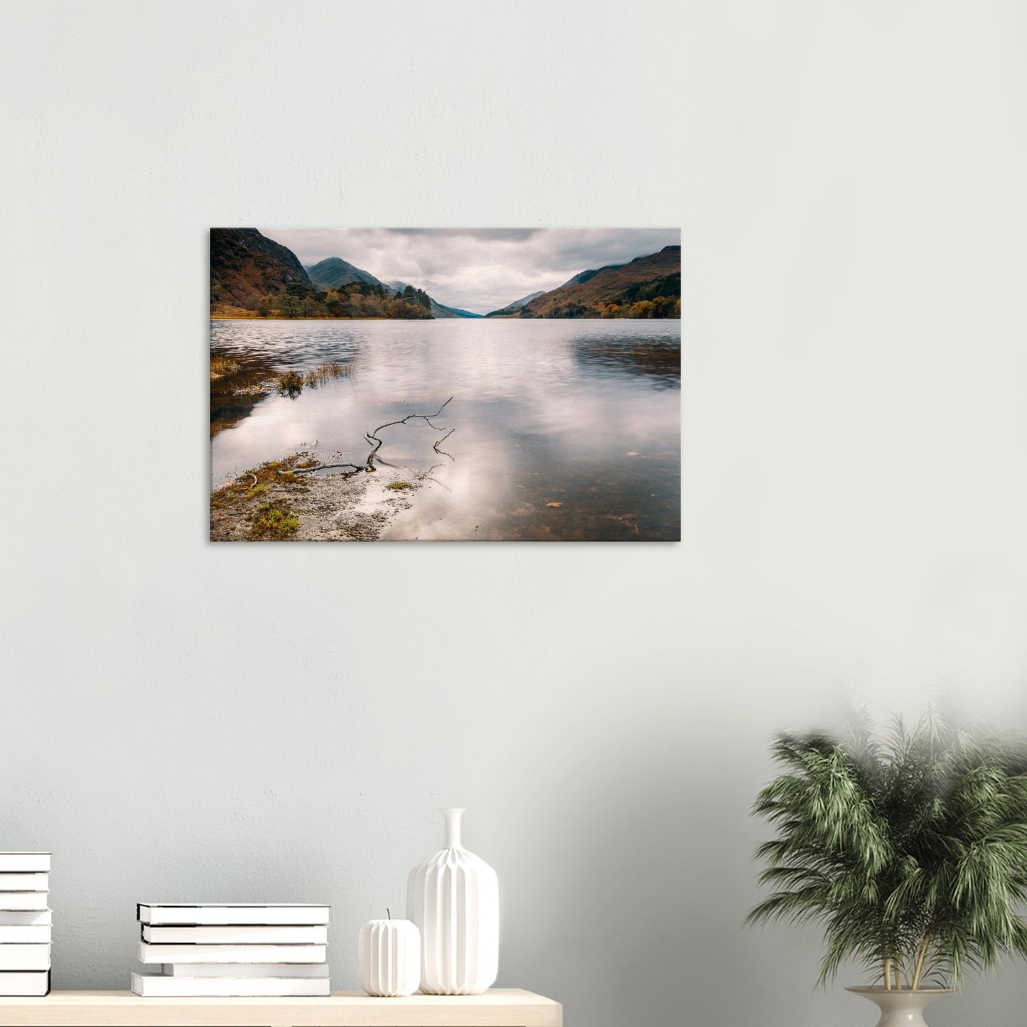 Distant mountains and calm loch waters in Loch Shiel print
