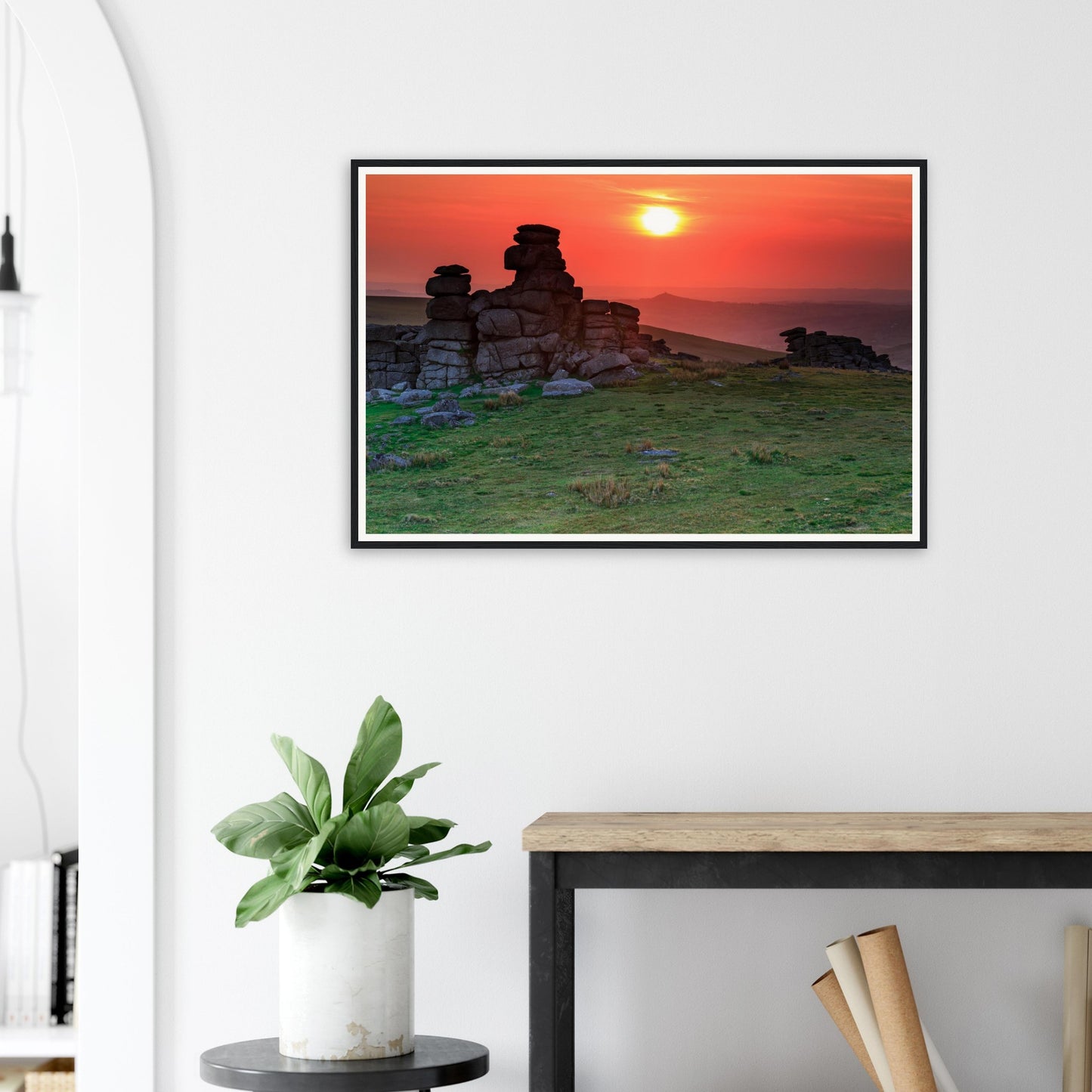 Tranquil framed landscape print of Great Staple Tor at dusk