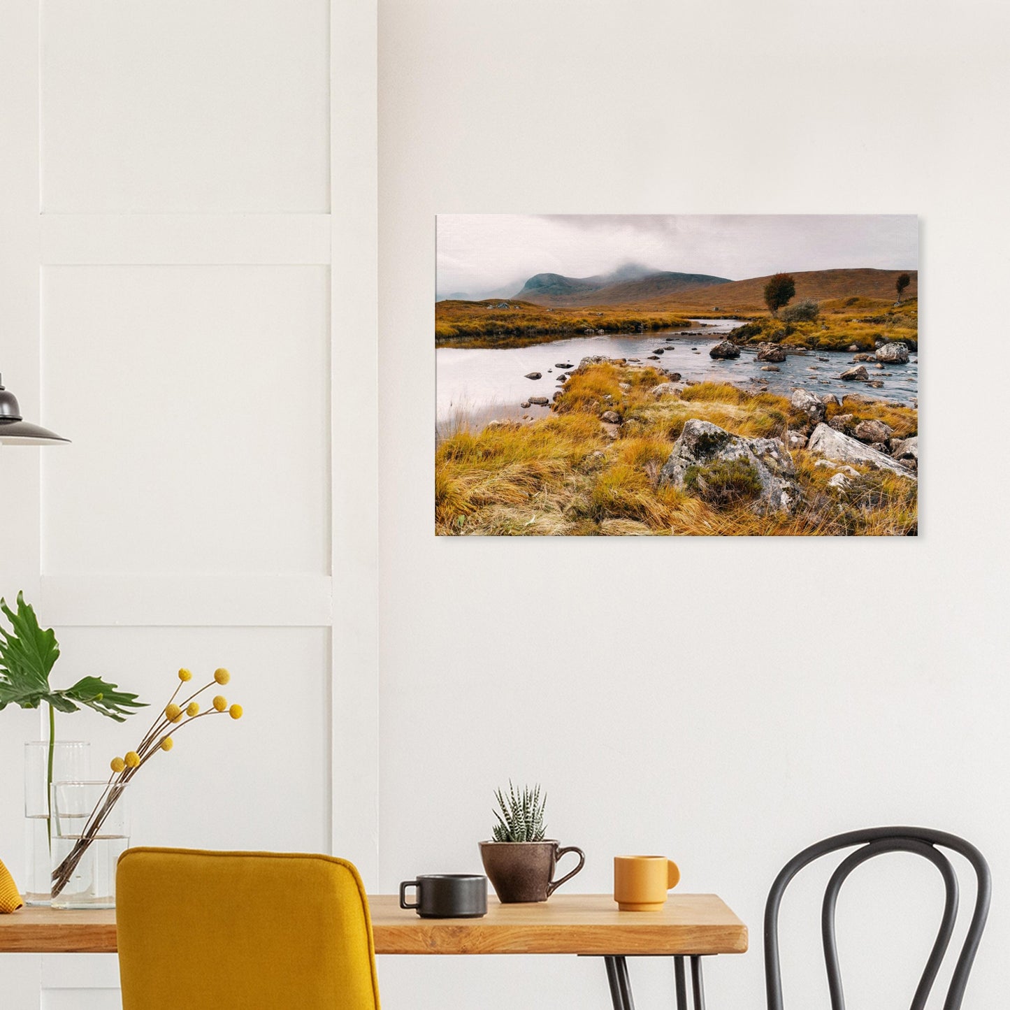 Still waters and raw terrain of Rannoch Moor in canvas form