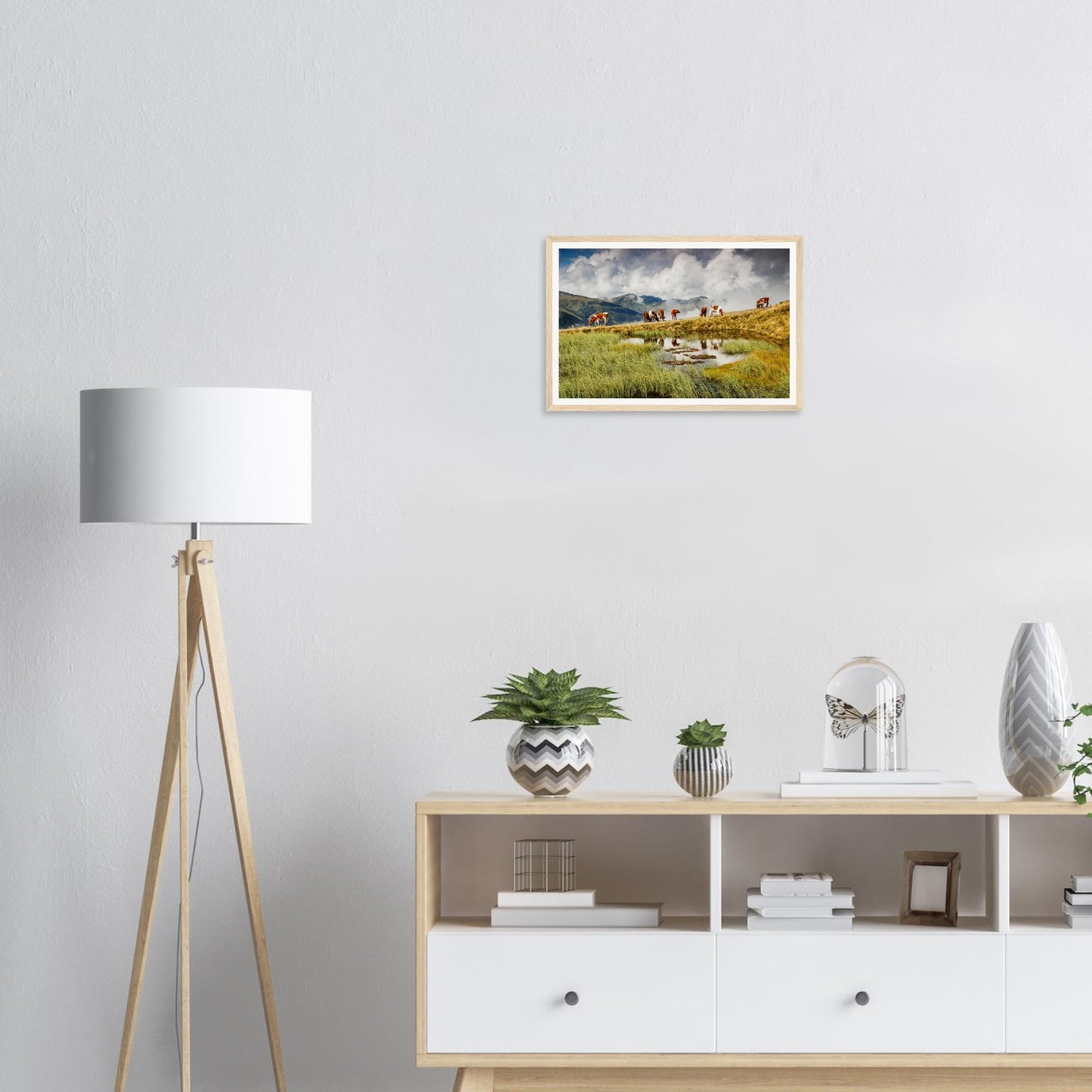 Framed print of Austria’s Resterhöhe with cows and pond reflections