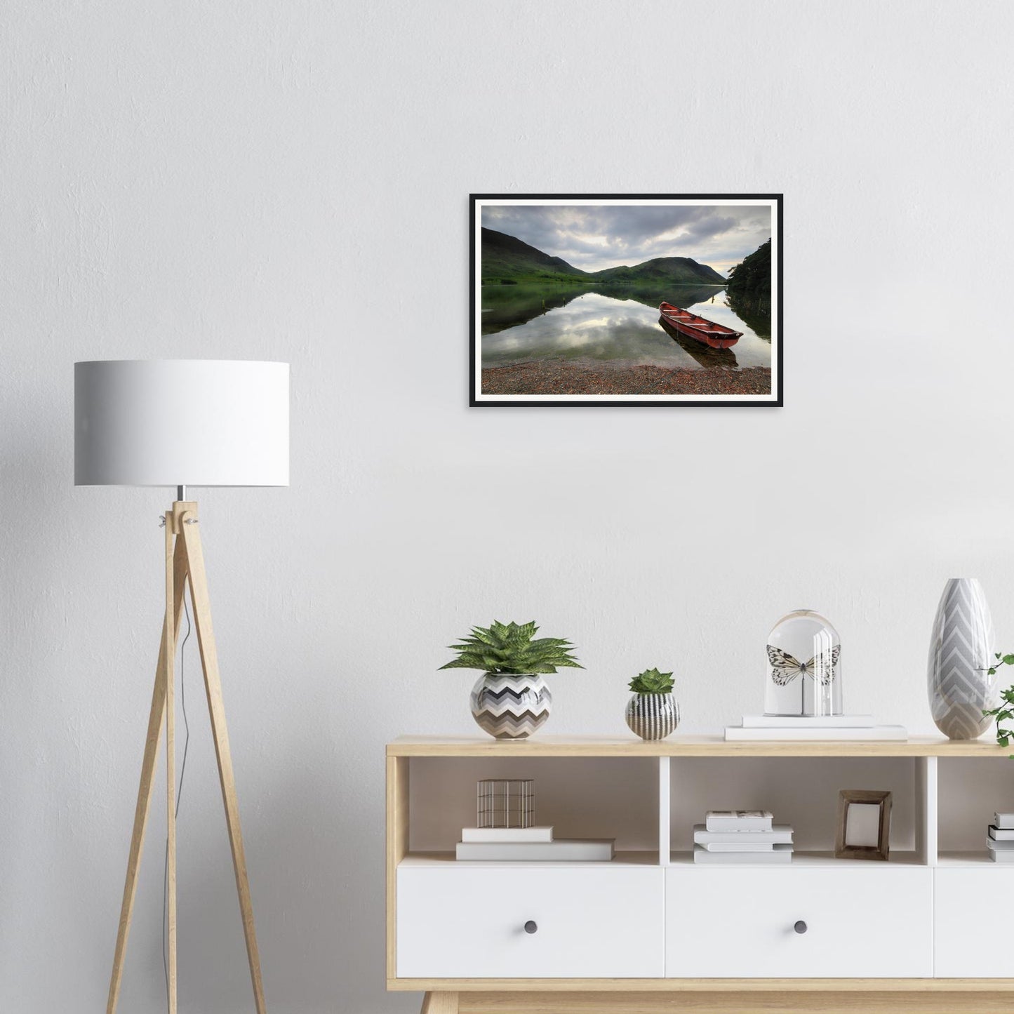Serene moment at Crummock Water captured in framed print
