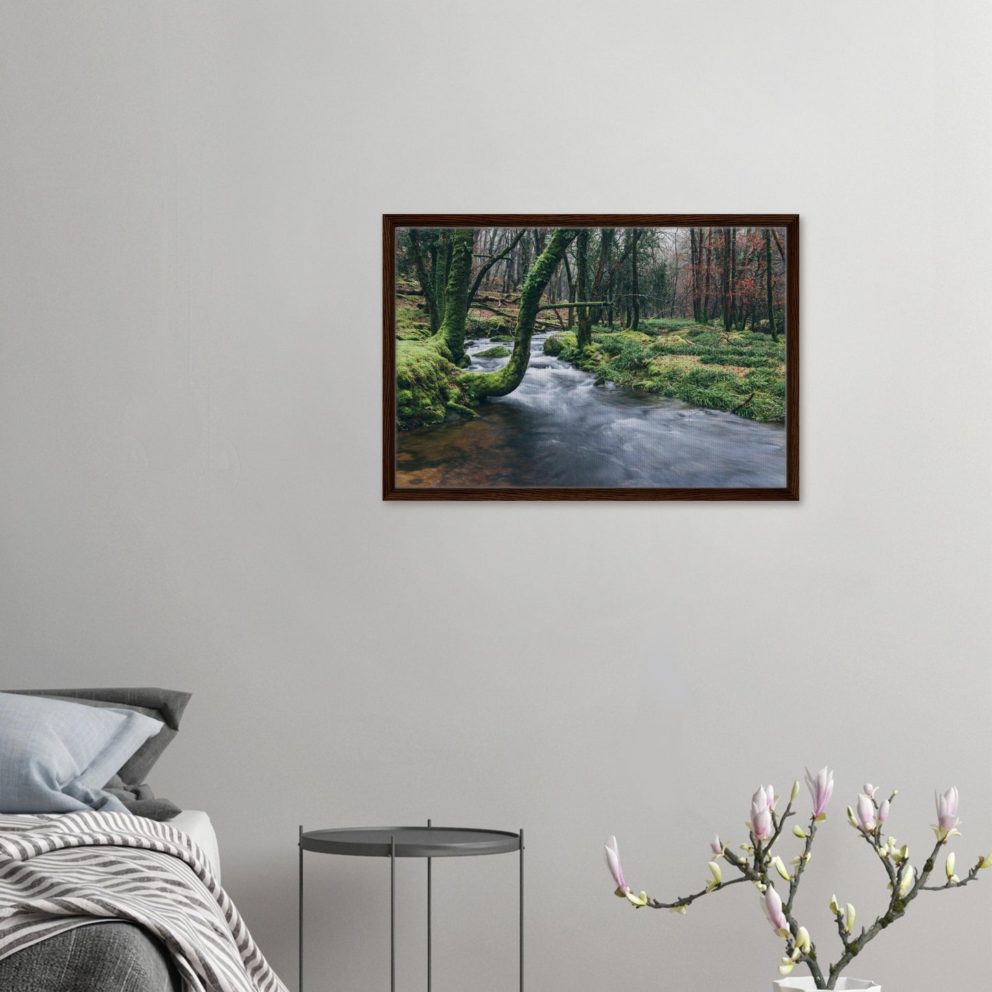 Tranquil framed print of moss-covered woodland in Devon