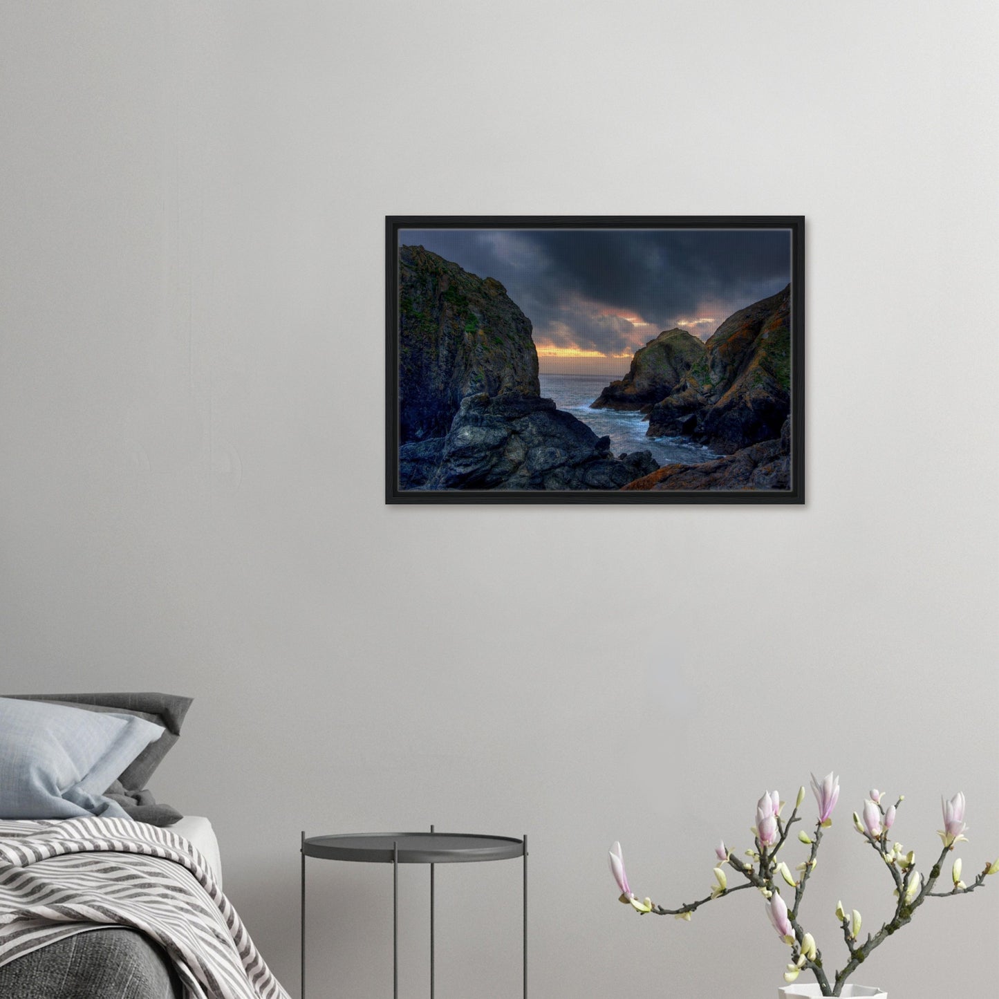 Mullion Cove framed wall art featuring golden hour light