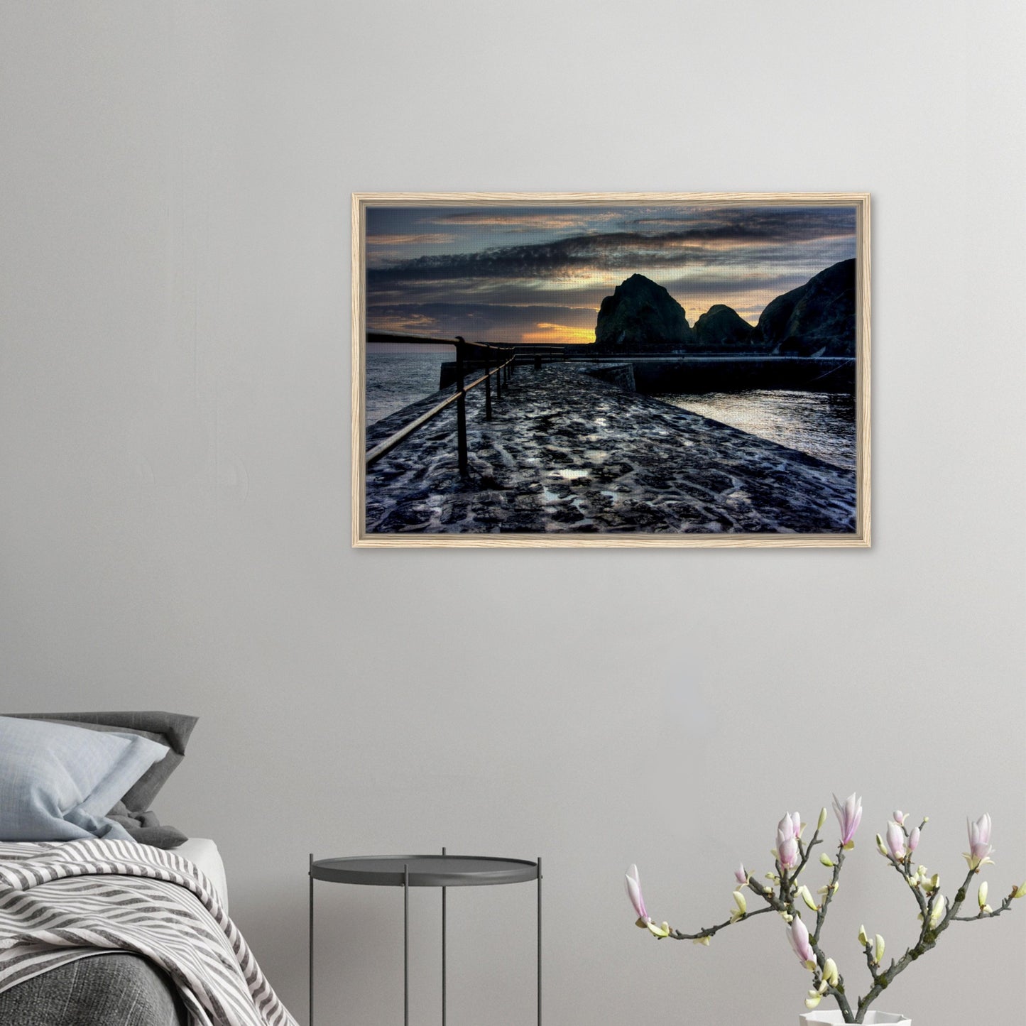 Calm sea and glowing cliffs at Mullion Cove in wall art