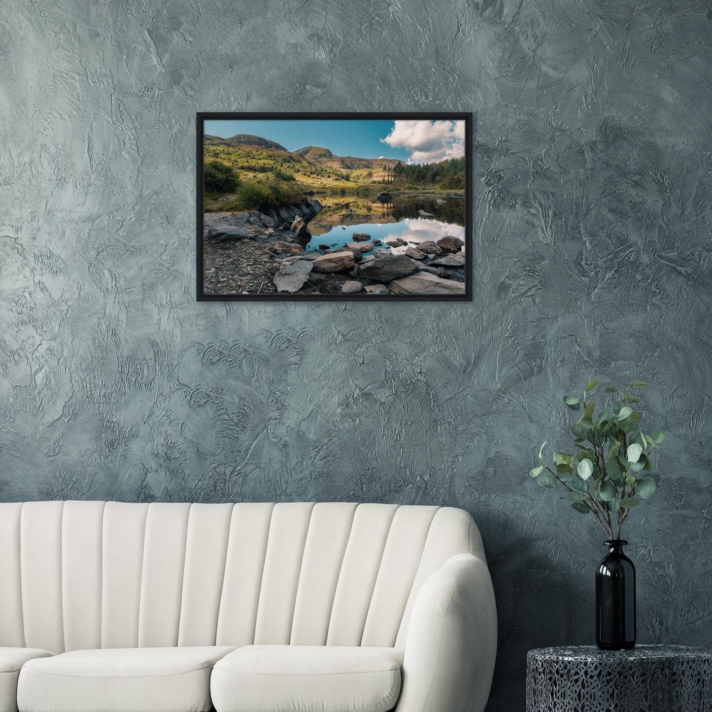 Canvas featuring Welsh peaks and clear lake