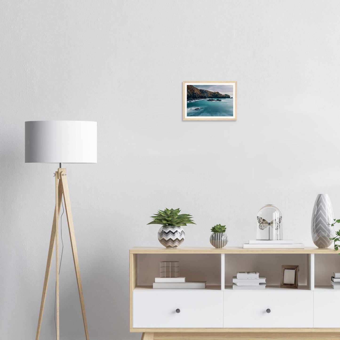 Dreamlike framed wall art of Mullion Cove turquoise sea