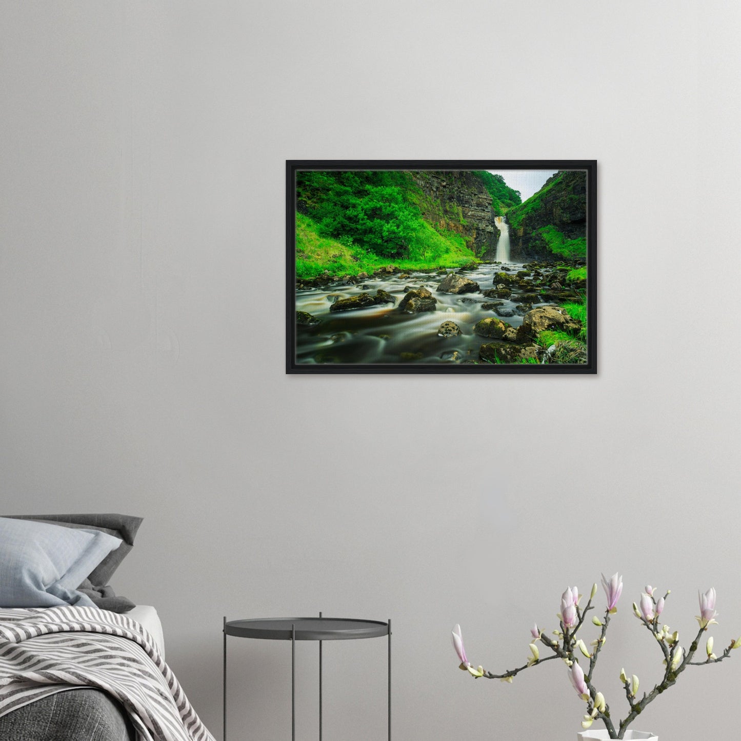 Nature artwork of Lealt Falls with mist and movement