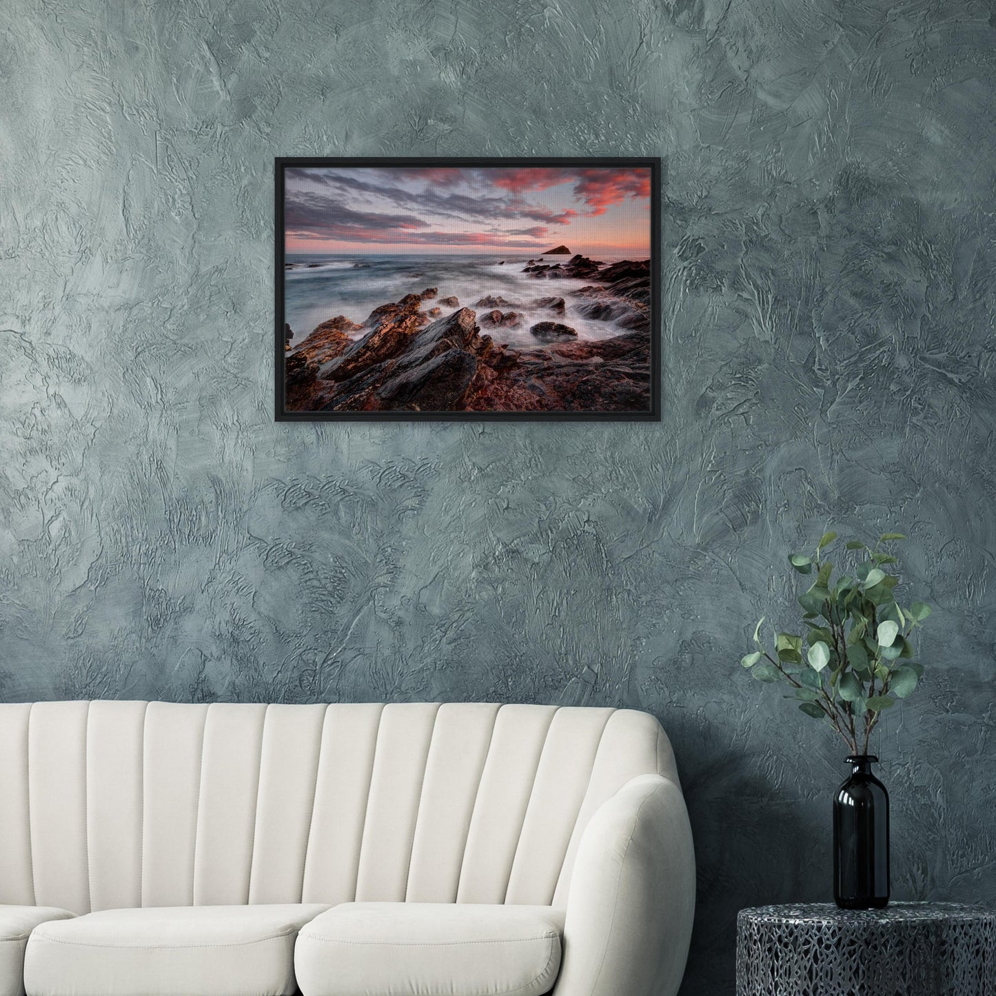 Long exposure seascape at Wembury with moving tide and rocks