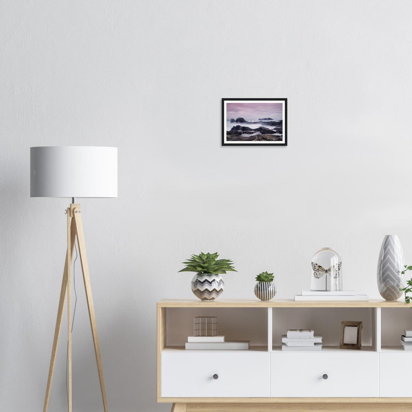 Iconic Cornish lighthouse framed print with misty sea effect