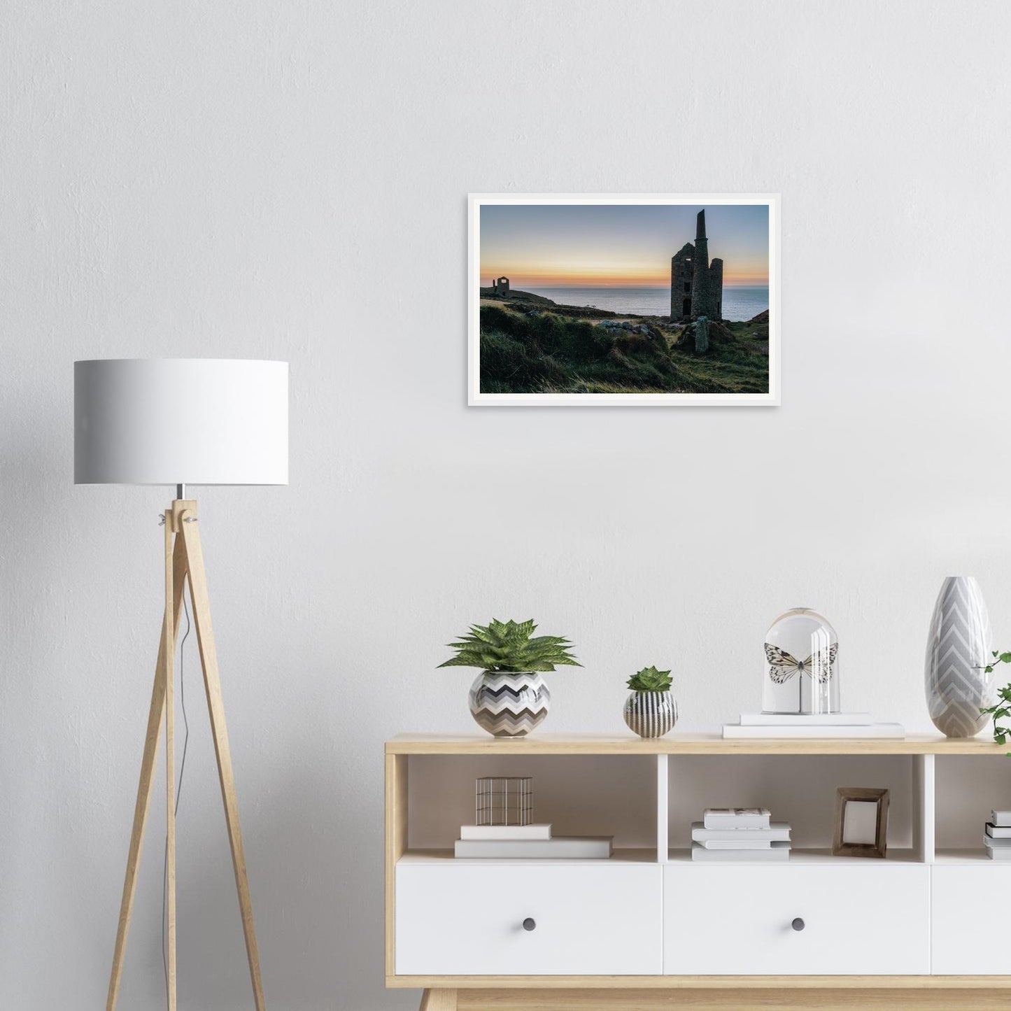 Scenic framed print of Wheal Owles Botallack cliffs in dusk light