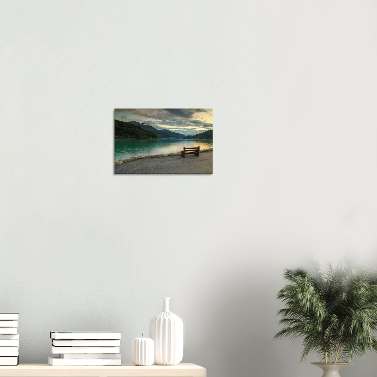 Canvas art depicting the tranquil Innvikfjorden fjord, with hills and sky blending in reflection