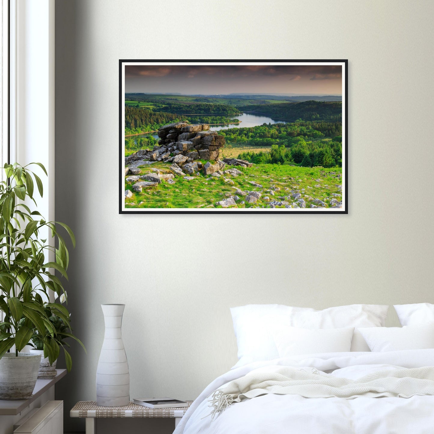 Tranquil framed wall art of Devon hills and Leather Tor in Dartmoor