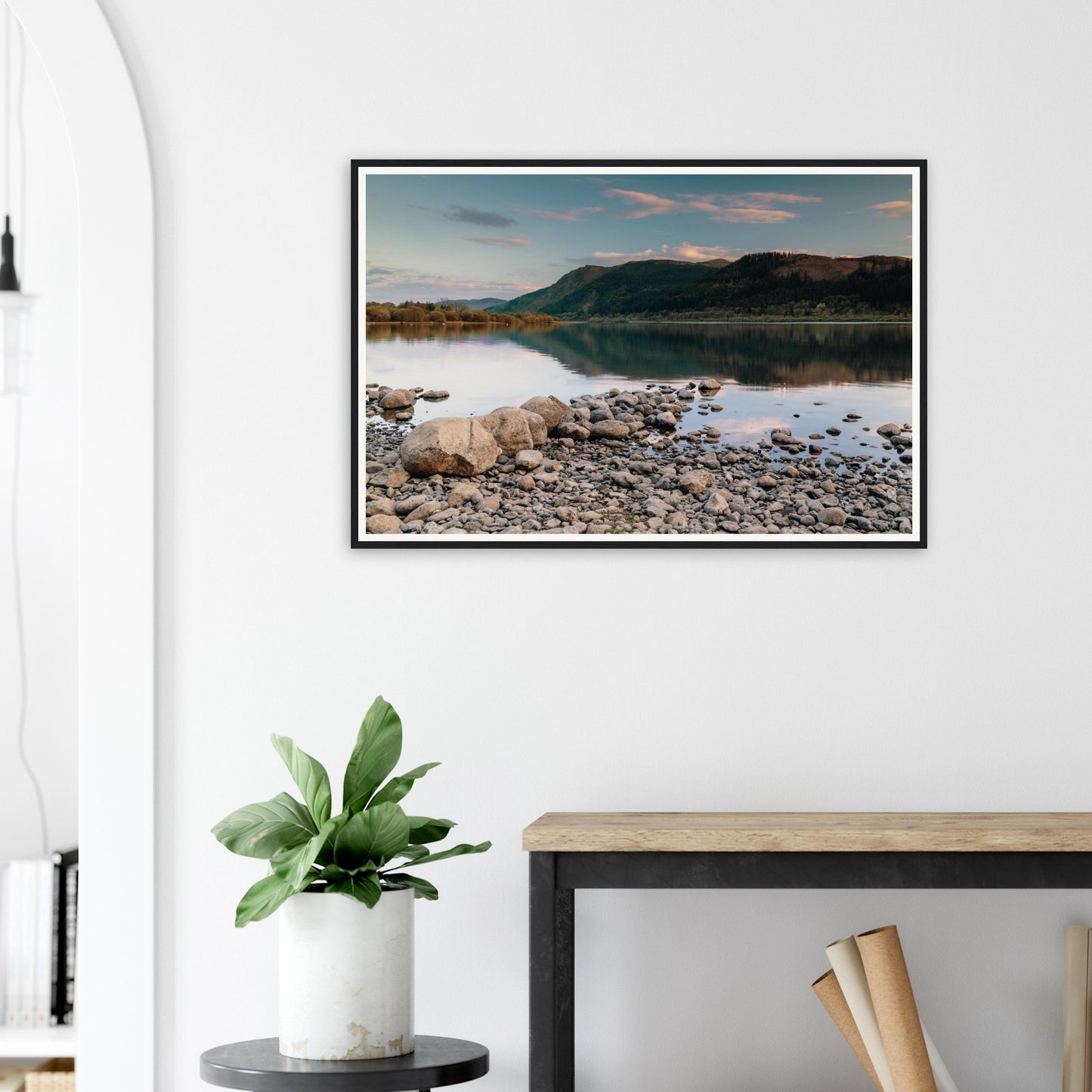 Scenic framed print of Bassenthwaite Lake in soft evening light
