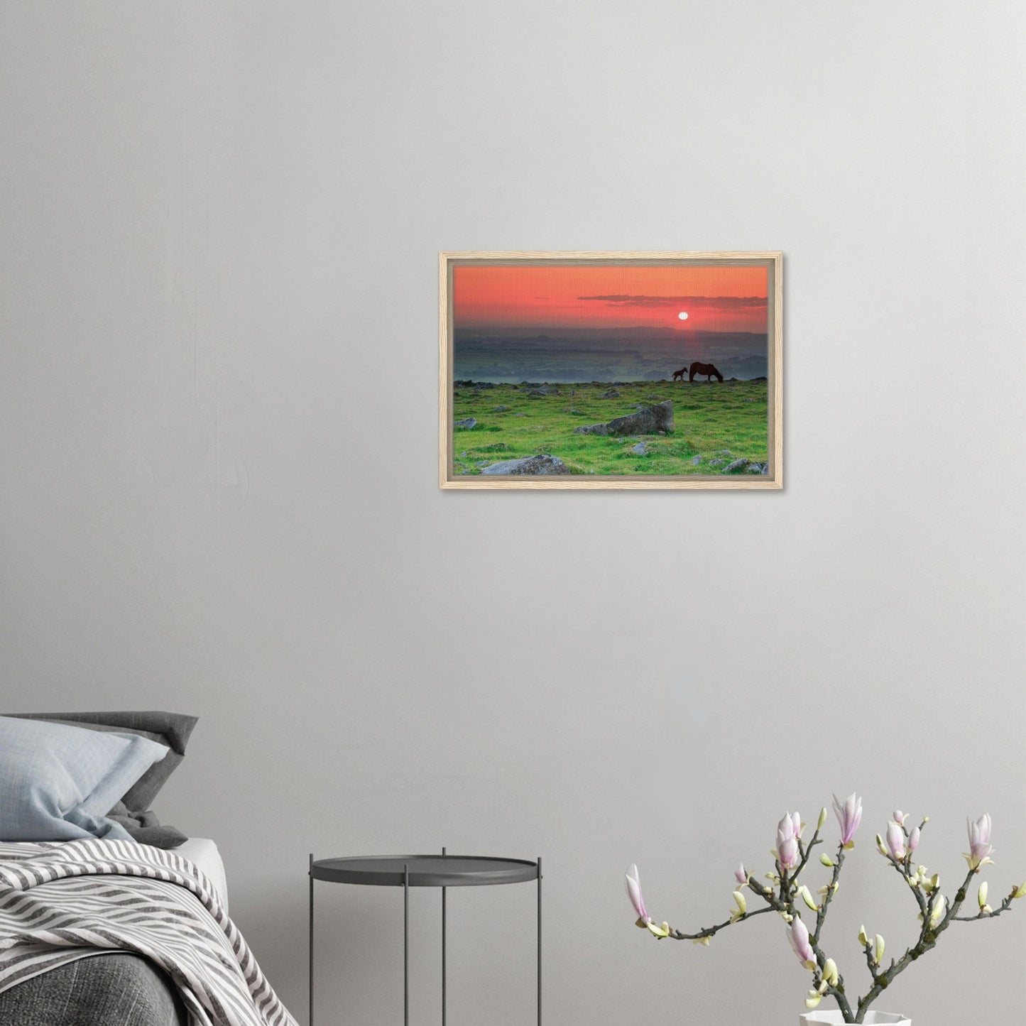Horses at dusk on Dartmoor in tranquil canvas wall art