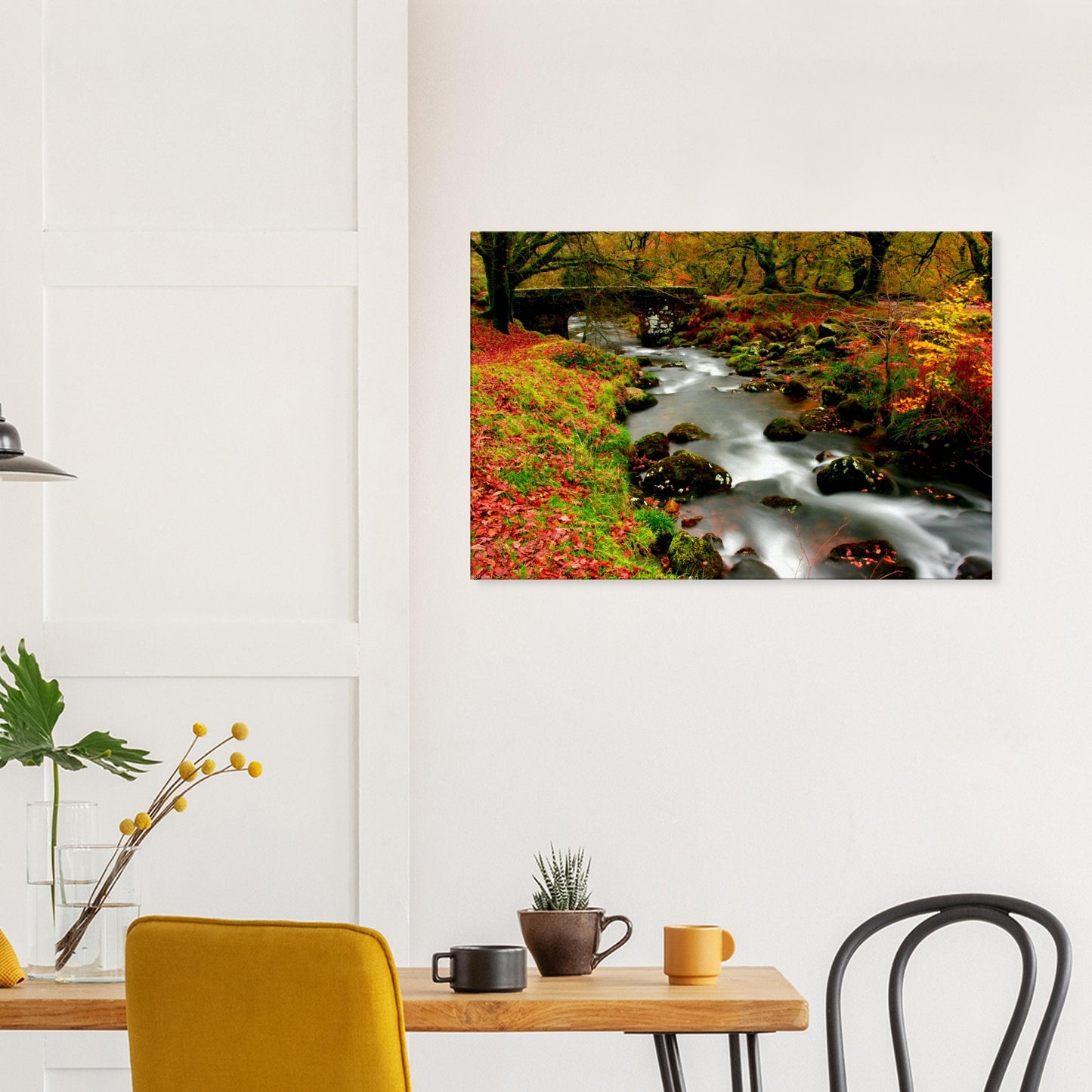 Autumn woodland wall art featuring Burrator Reservoir and stream