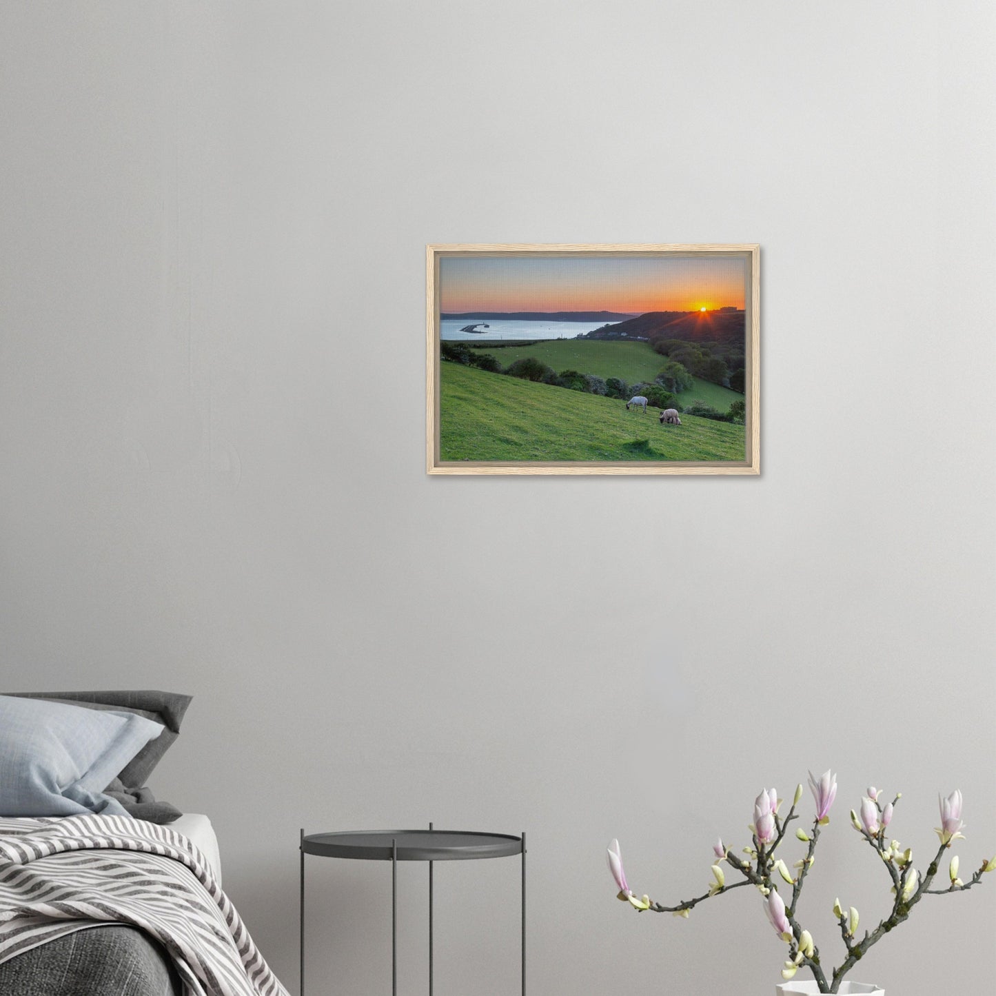 Radiant sunset sky in Plymouth framed canvas
