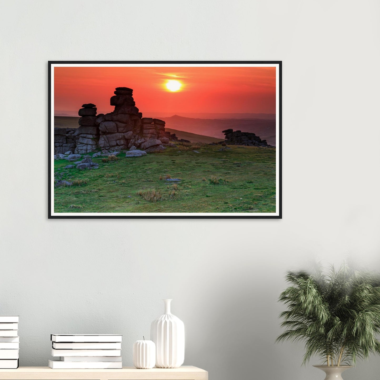 Rugged Dartmoor moorland at sunset framed print of Great Staple Tor