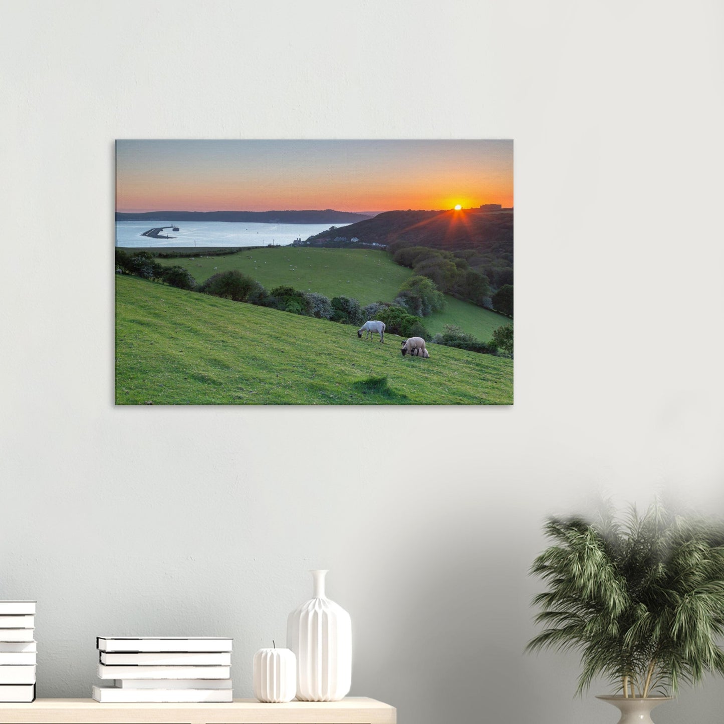 Nautical and rural harmony at sunset in Plymouth Sound wall art
