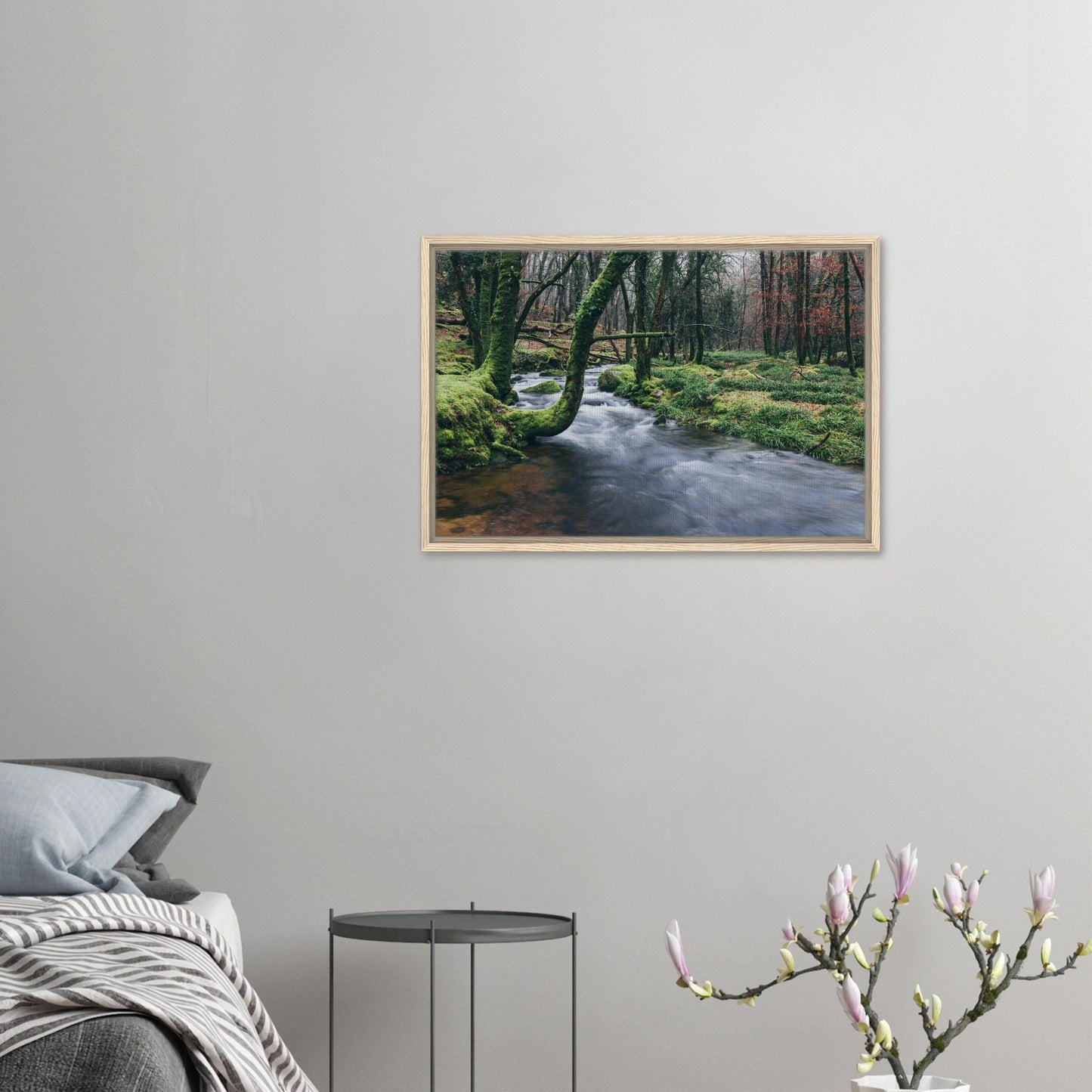 Tranquil Dartmoor woodland scene with river canvas