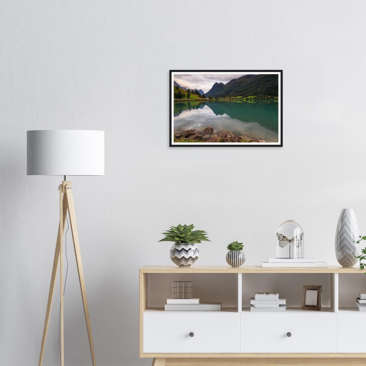 Atmospheric framed wall art of Lake Floen in soft light