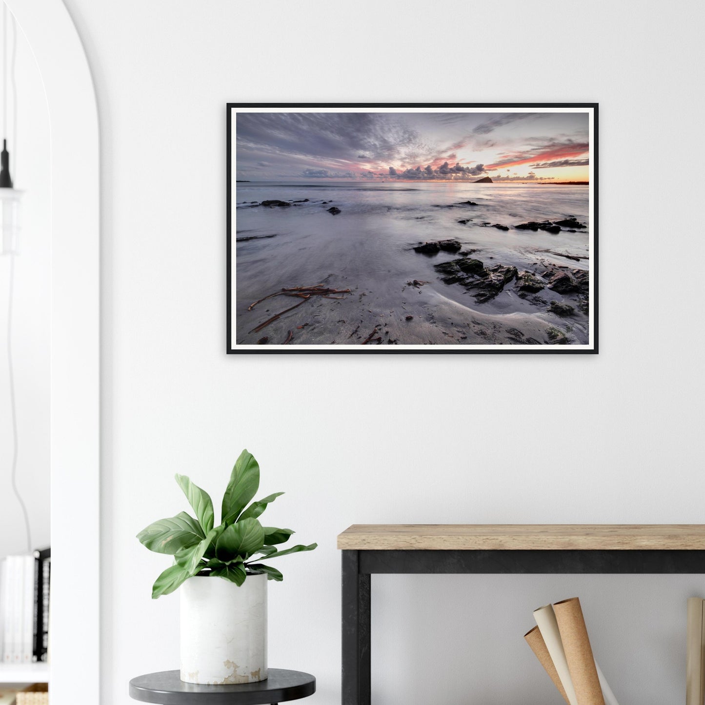 Framed seascape print of Wembury Beach in evening light