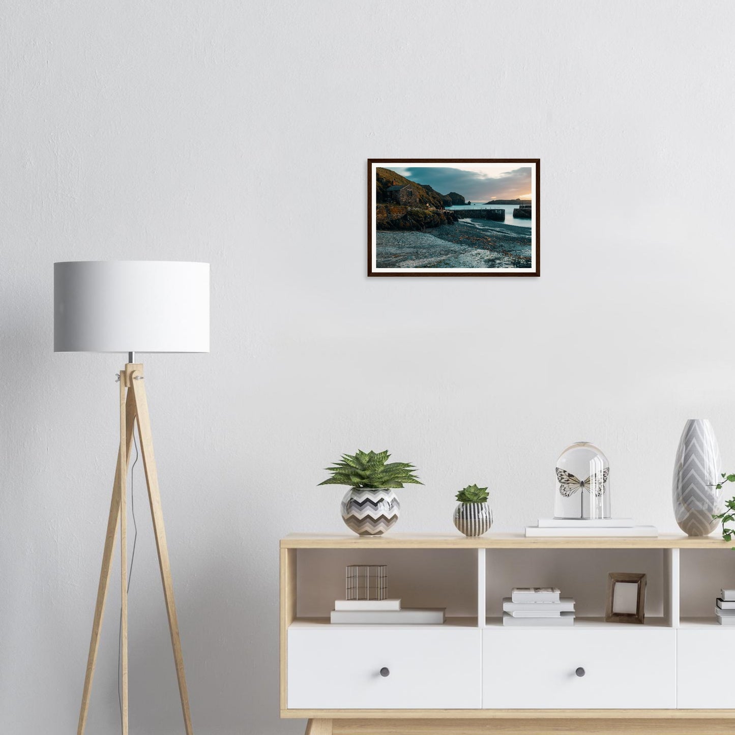 Soft long exposure seascape of Mullion Cove framed print