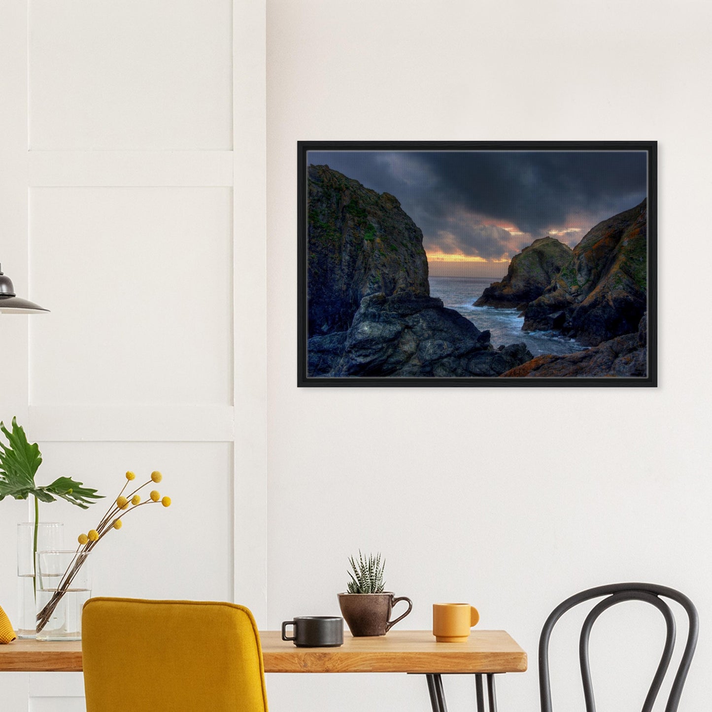 Sunset horizon over Mullion Cove in elegant framed print