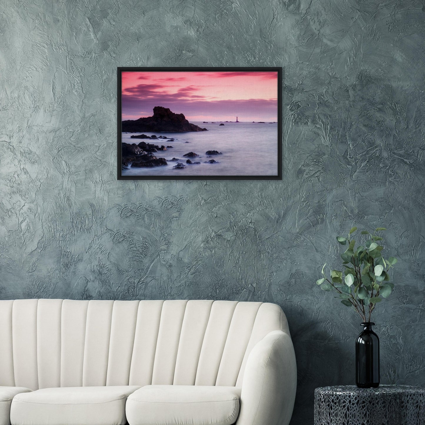Seascape print of Guernsey lighthouse in soft sunset tones