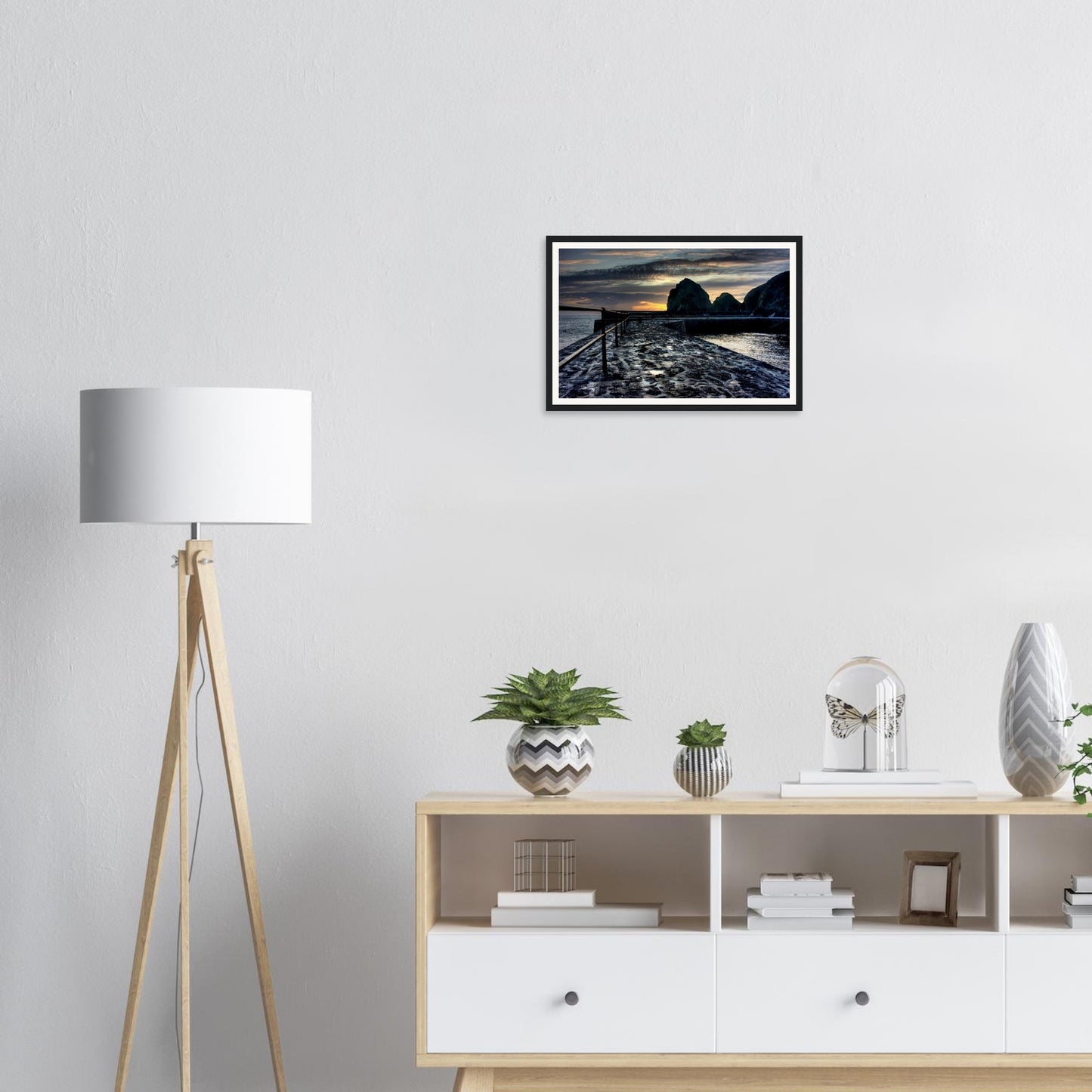 Cornwall framed wall art of Mullion Cove at dusk