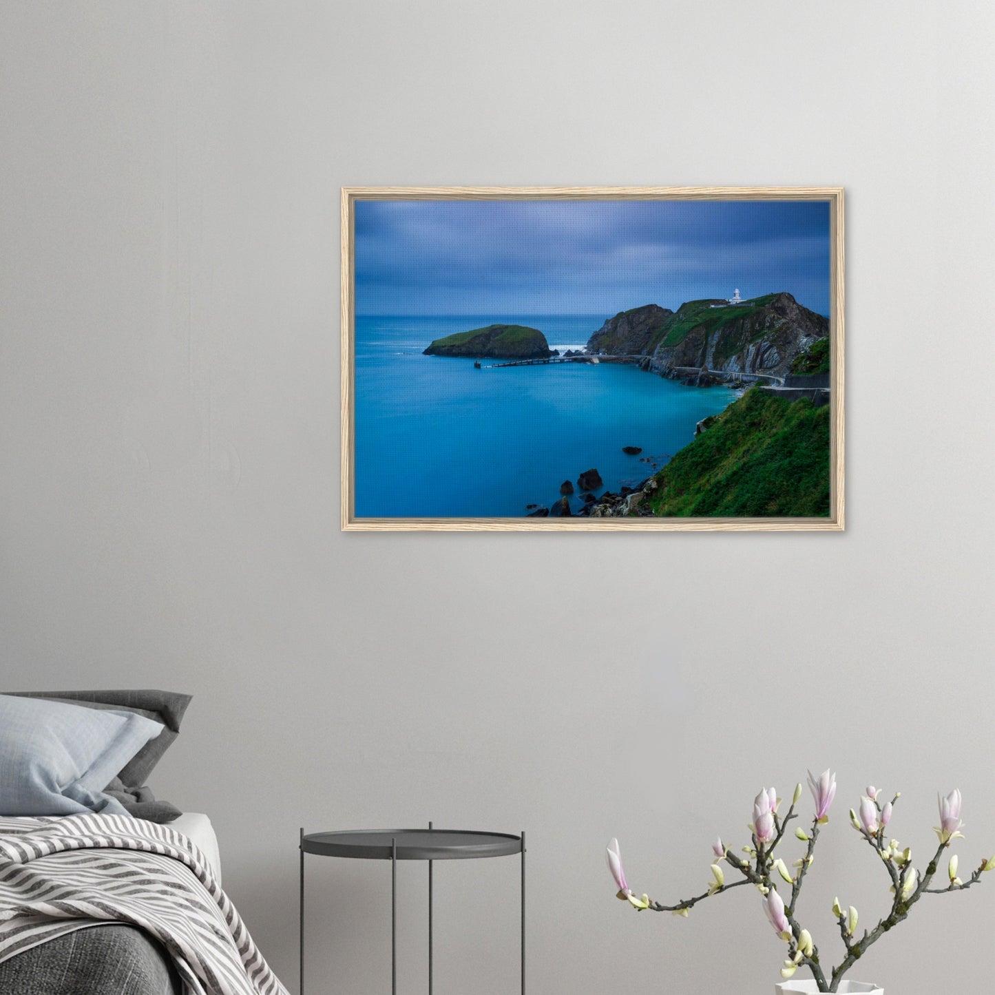 Rugged coast of Lundy Island at dusk in framed wall art