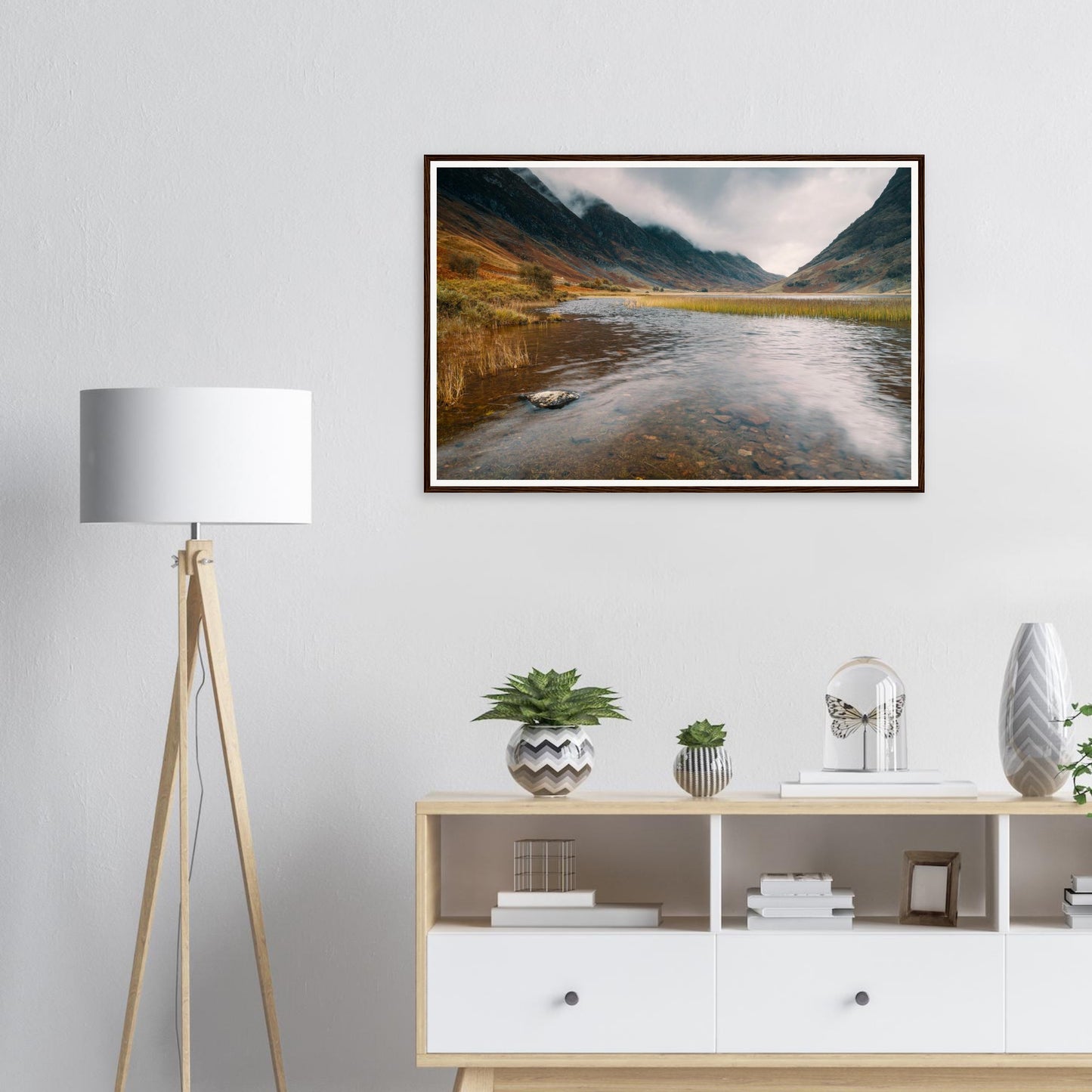 Mist-shrouded mountains above Loch Achtriochtan framed print