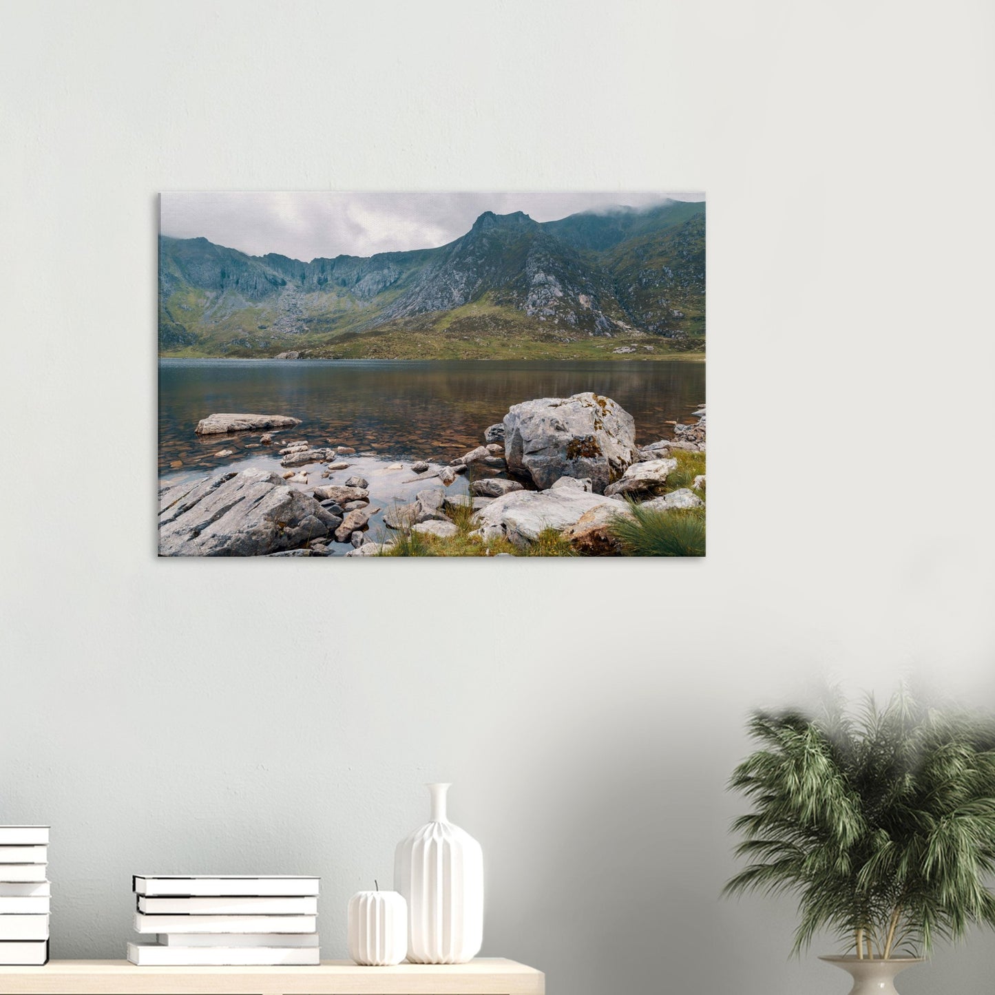 Canvas print of Llyn Idwal’s stark and serene landscape