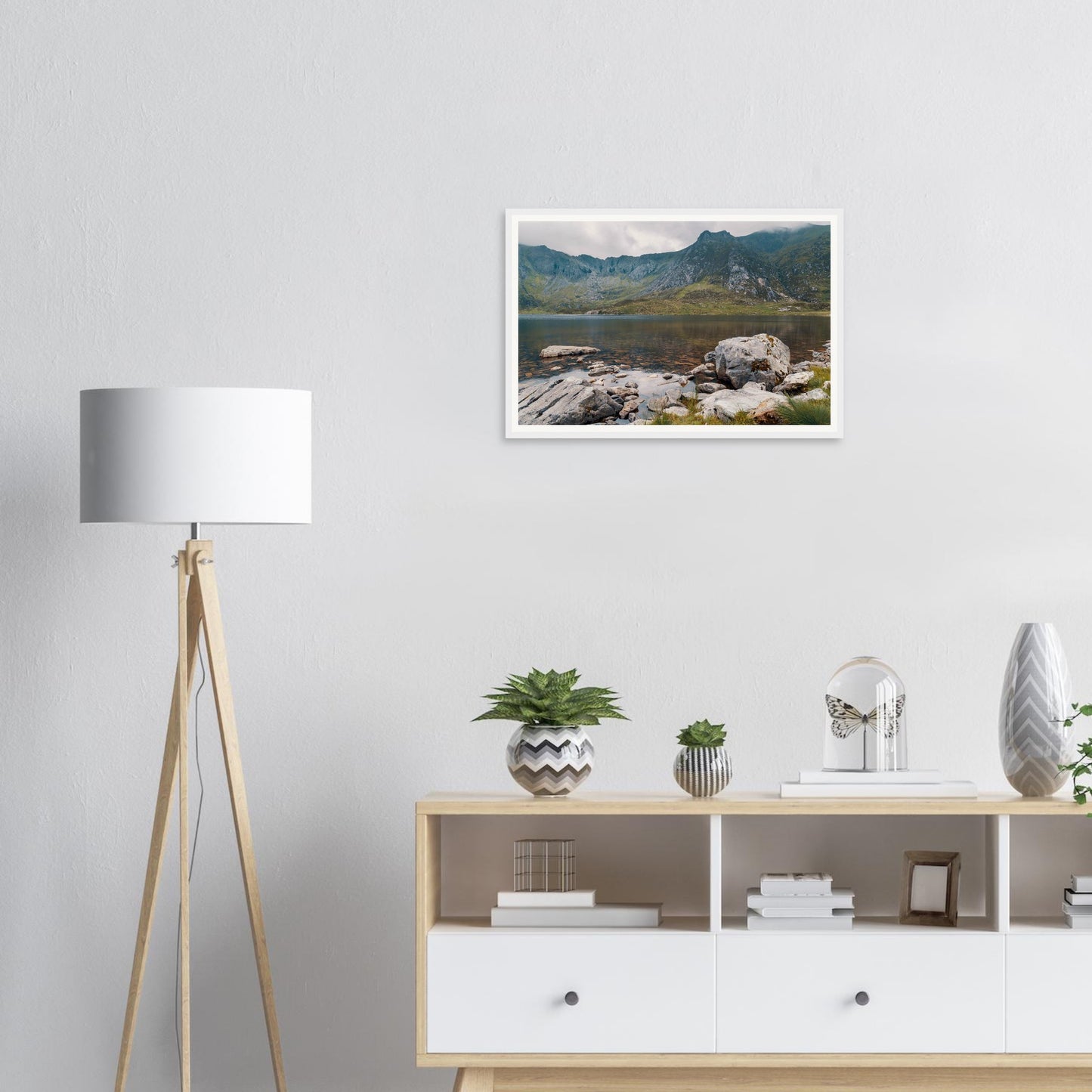 Tranquil Llyn Idwal framed landscape wall art Snowdonia