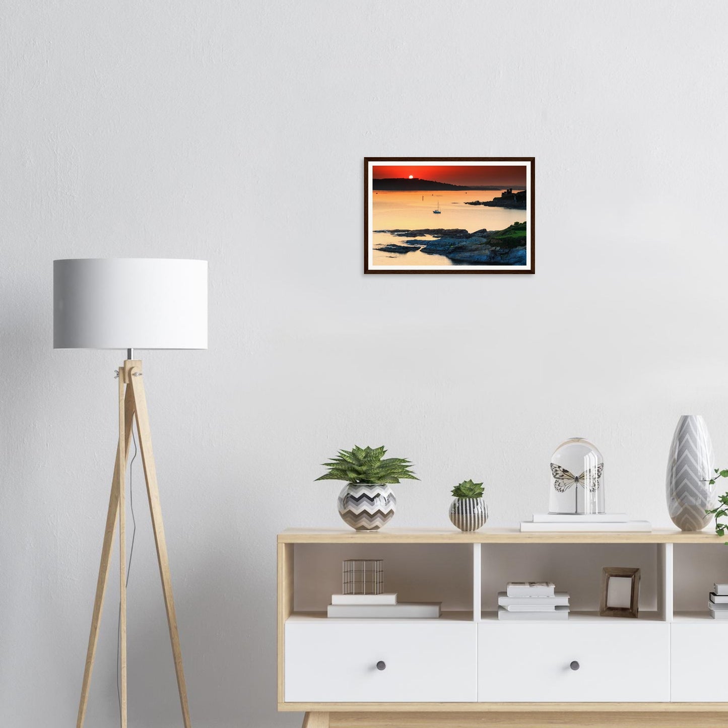 Rugged rocks along Plymouth Sound coastline framed wall art